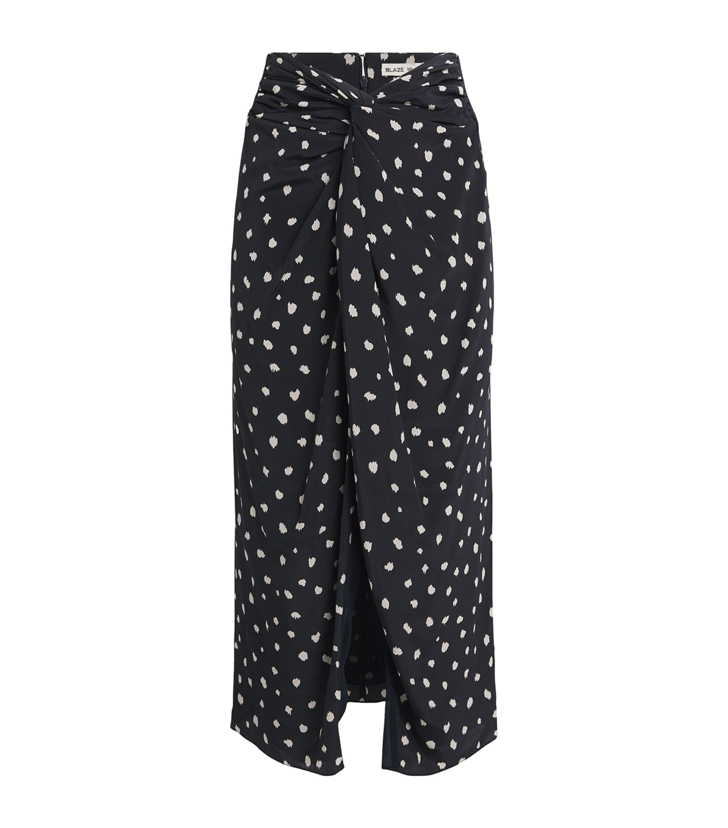 Blazé Milano Navy Silk Ruched Mariquita Midi Skirt