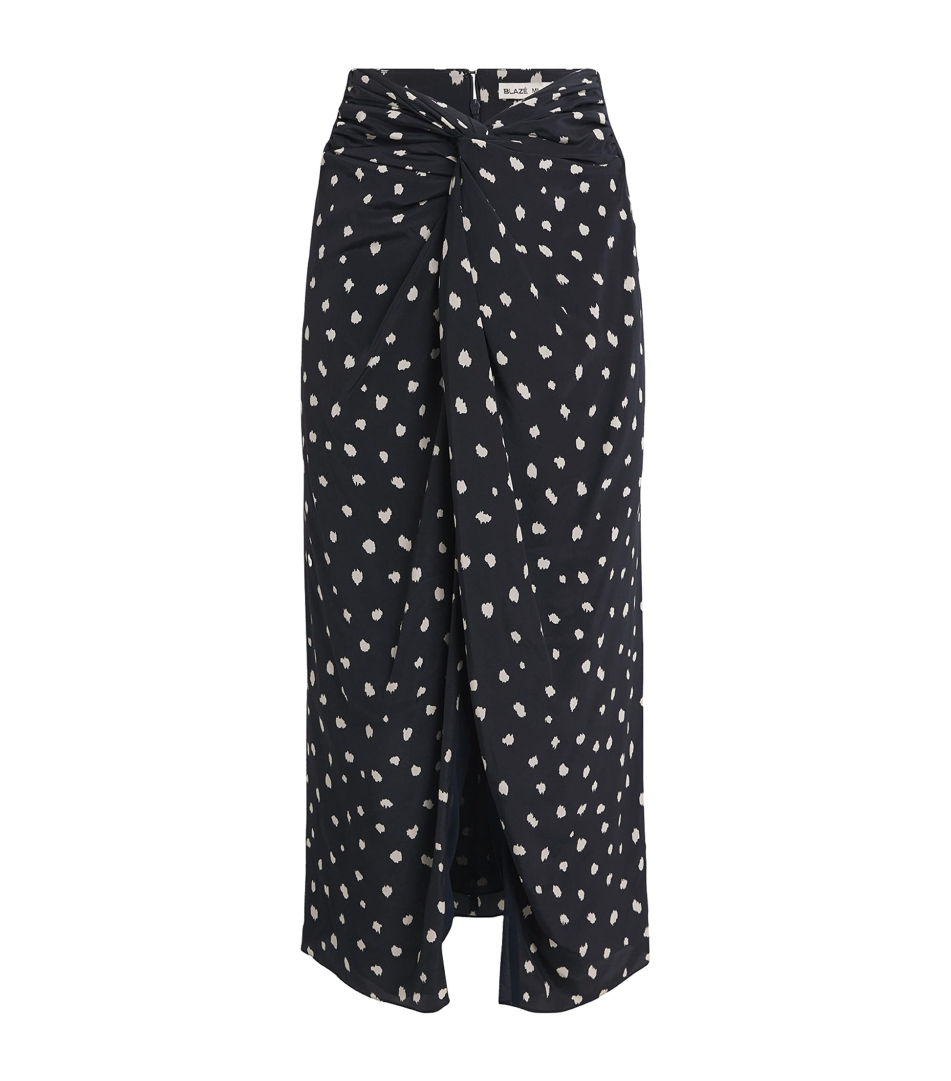 Blazé Milano Navy Silk Ruched Mariquita Midi Skirt