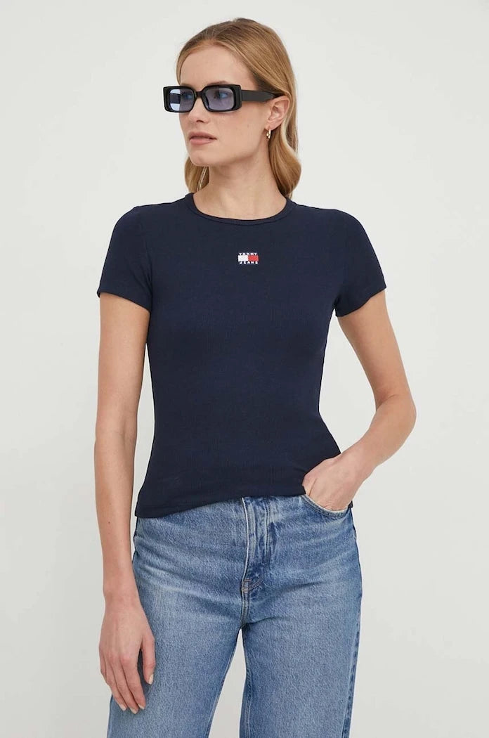 Tommy Jeans kadın pamuklu elastan tişört
