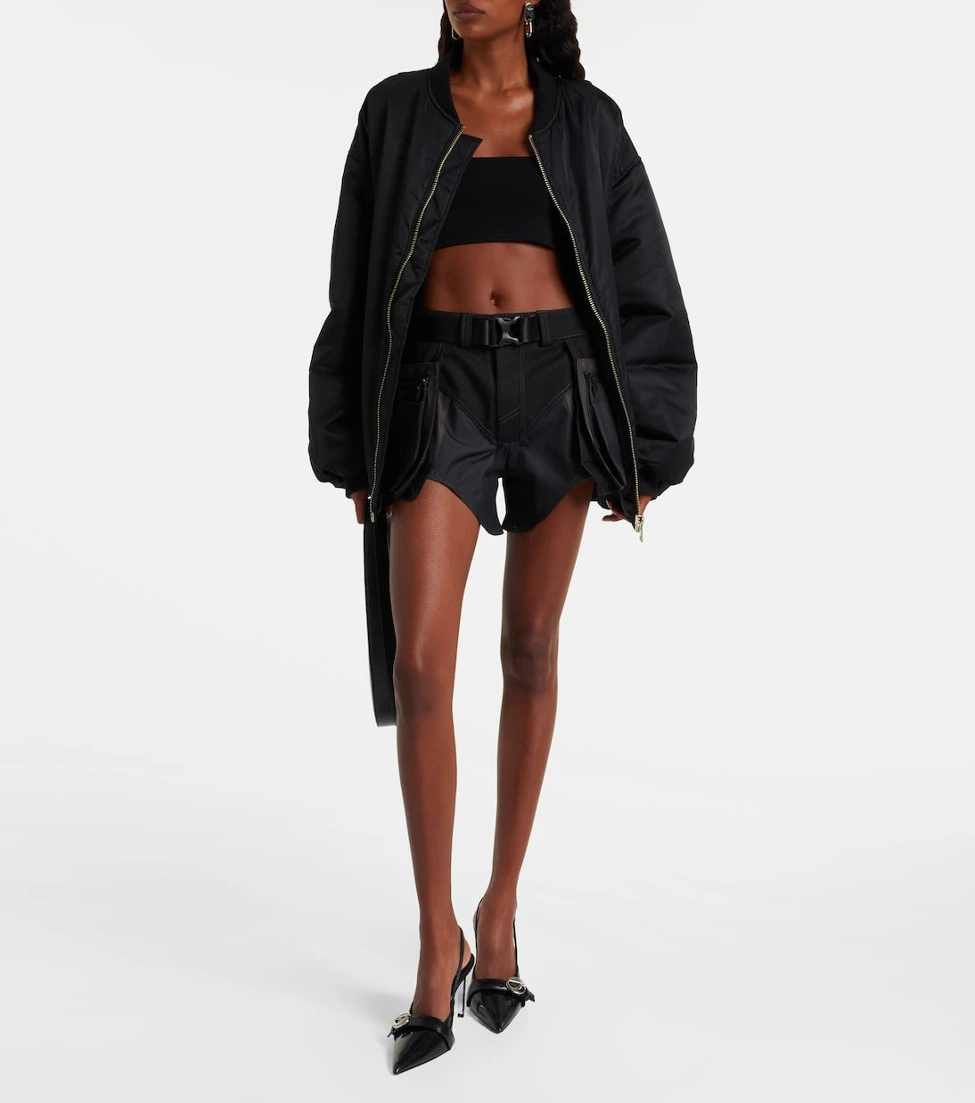 Mugler - Belted low-rise cotton cargo shorts