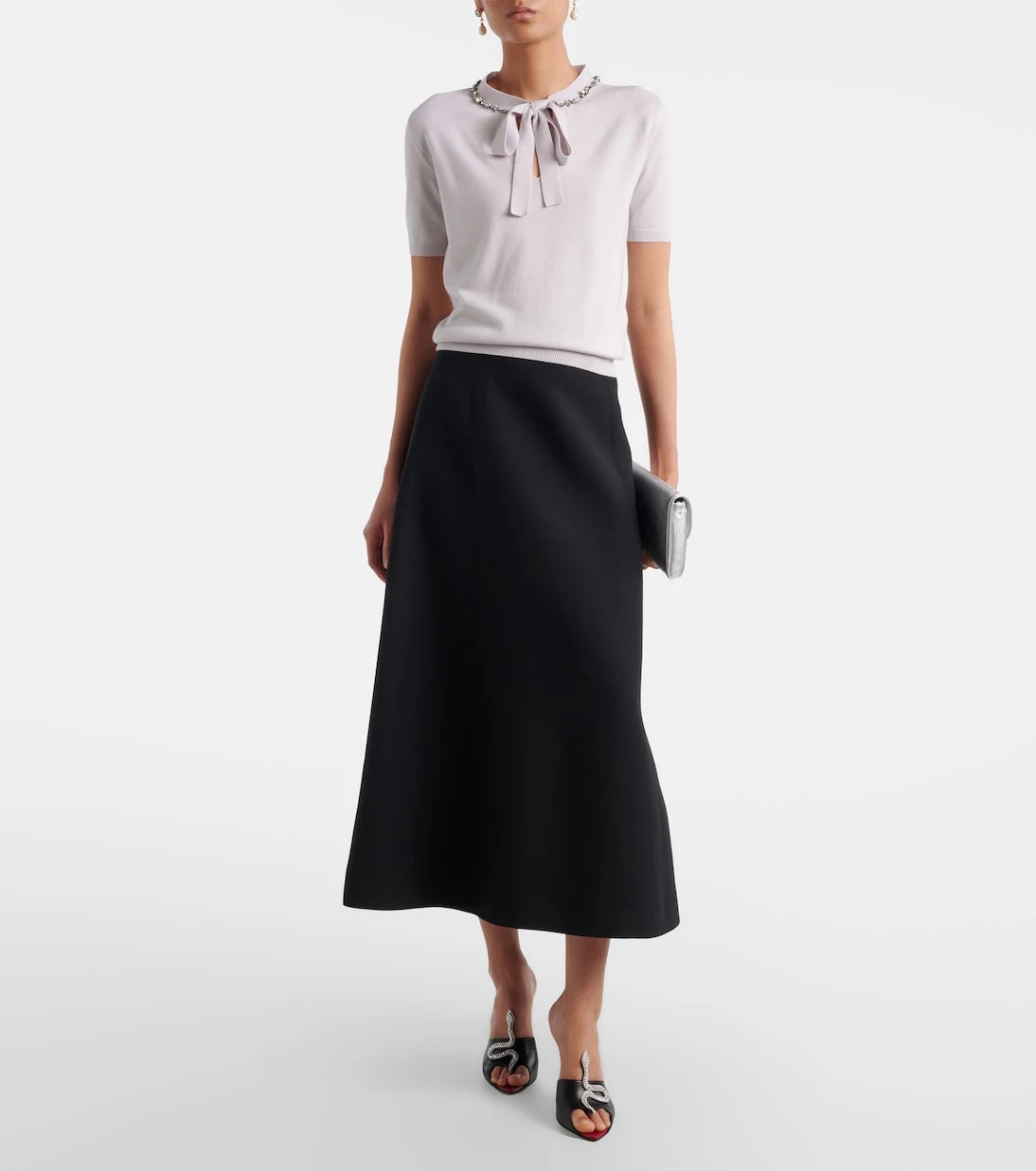 Valentino - Embellished tie-neck virgin wool sweater