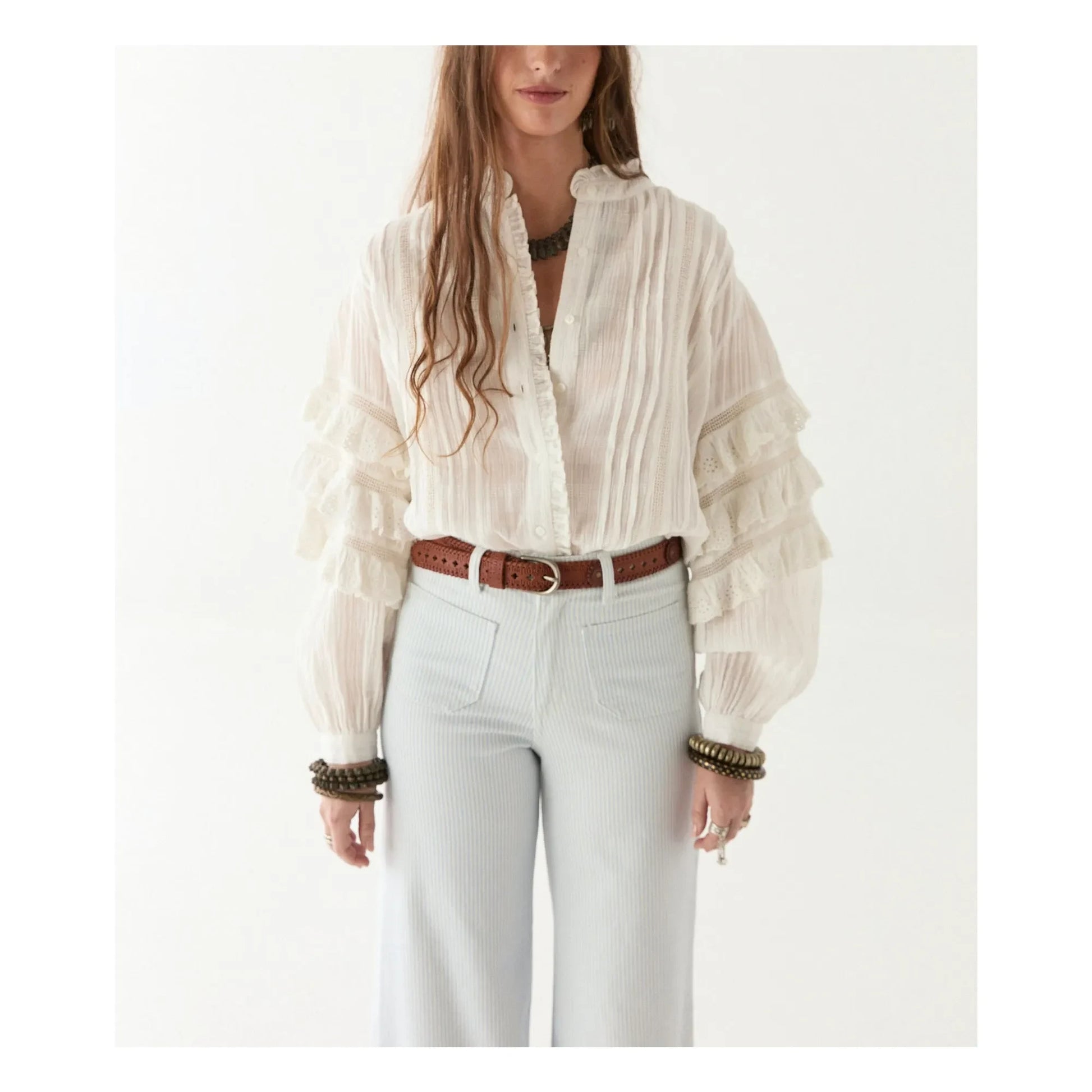 Maison Hotel - Cuban Schiffli Omara blouse | White