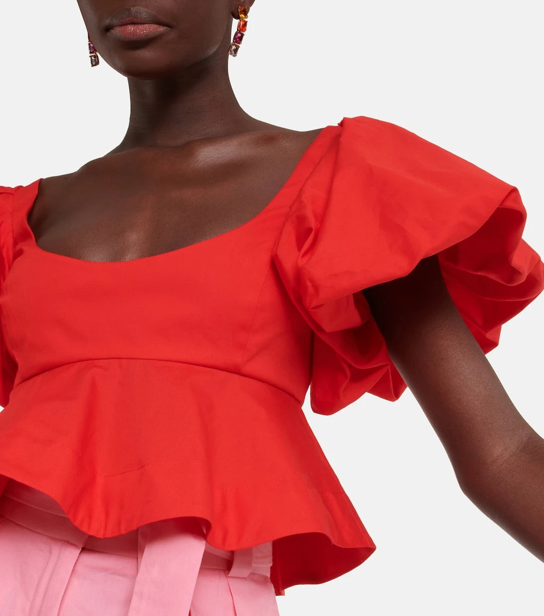 Oscar de la Renta - بلوزة قصيرة من القطن بكشكشة