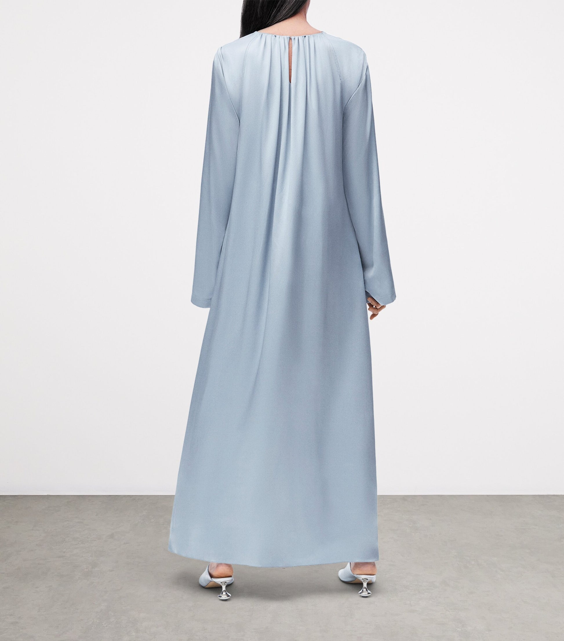 LOEWE Blue EXCLUSIVE Silk Satin Silver Capsule Donut Chain Maxi Dress