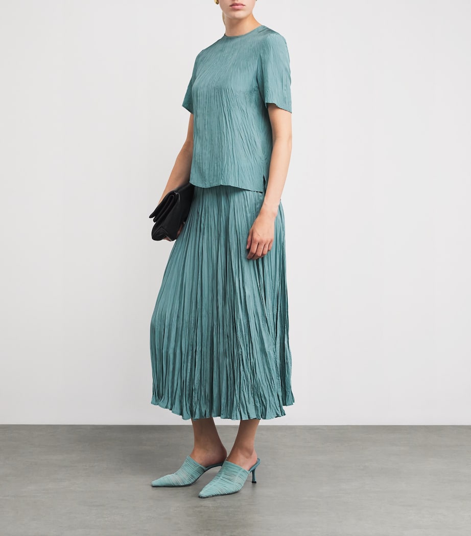 Blue Habotai Silk Pleated Sully Skirt