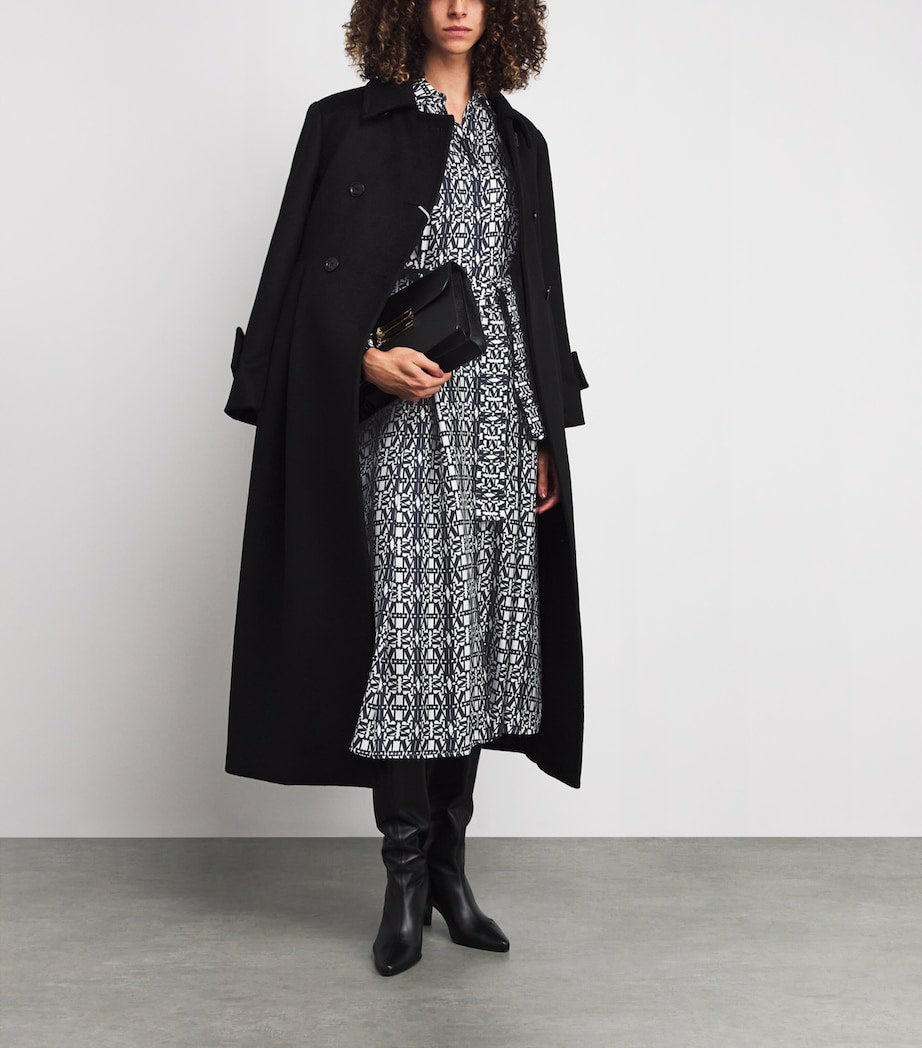 Blue Silk Monogram Midi Shirt Dress