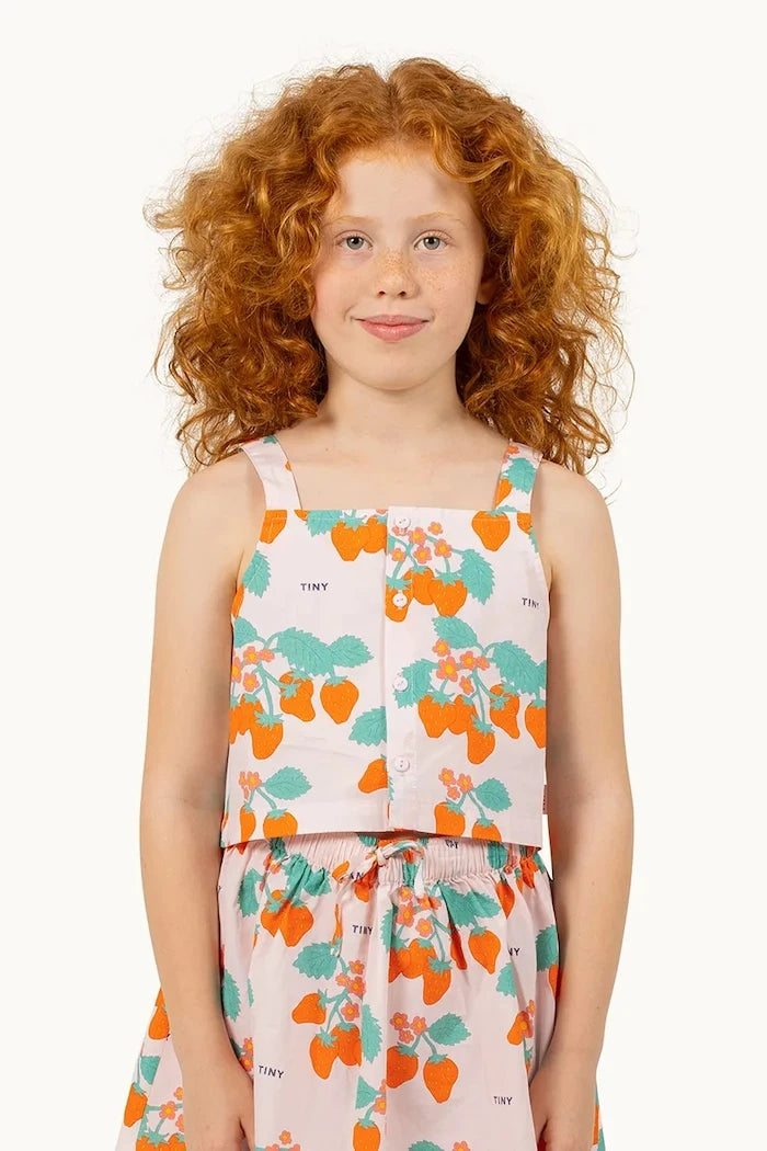 Детски памучен топ Tinycottons STRAWBERRIES WOVEN CROP TOP