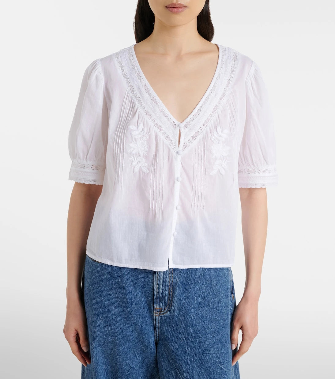 Velvet - Mavis lace-trimmed cotton blouse