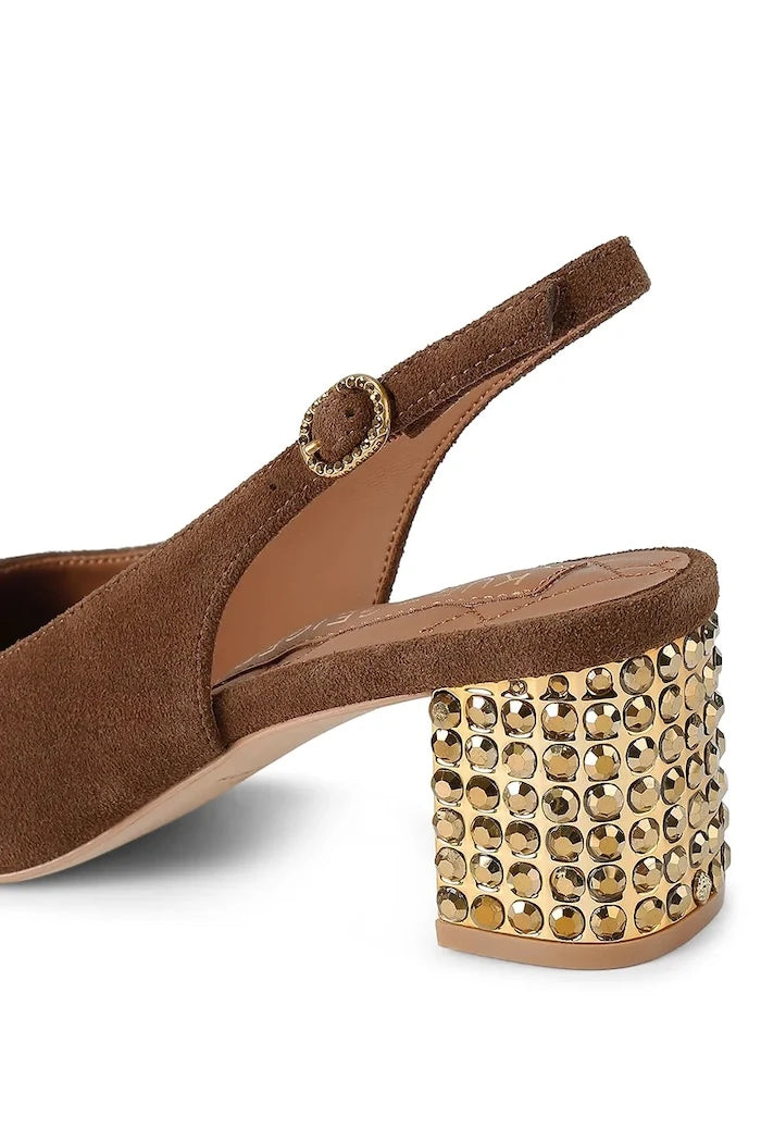 Kurt Geiger London Chelsea Block Slingback Süet Açık Topuklu Kalın Topuklu Ayakkabı