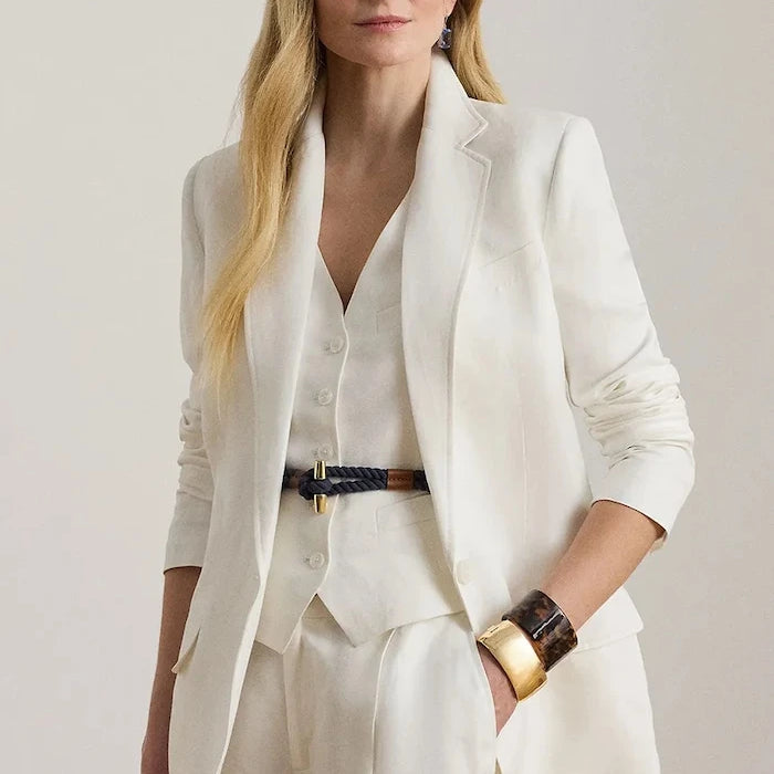 Lauren Ralph Lauren tek düğmeli kadın keten ceket