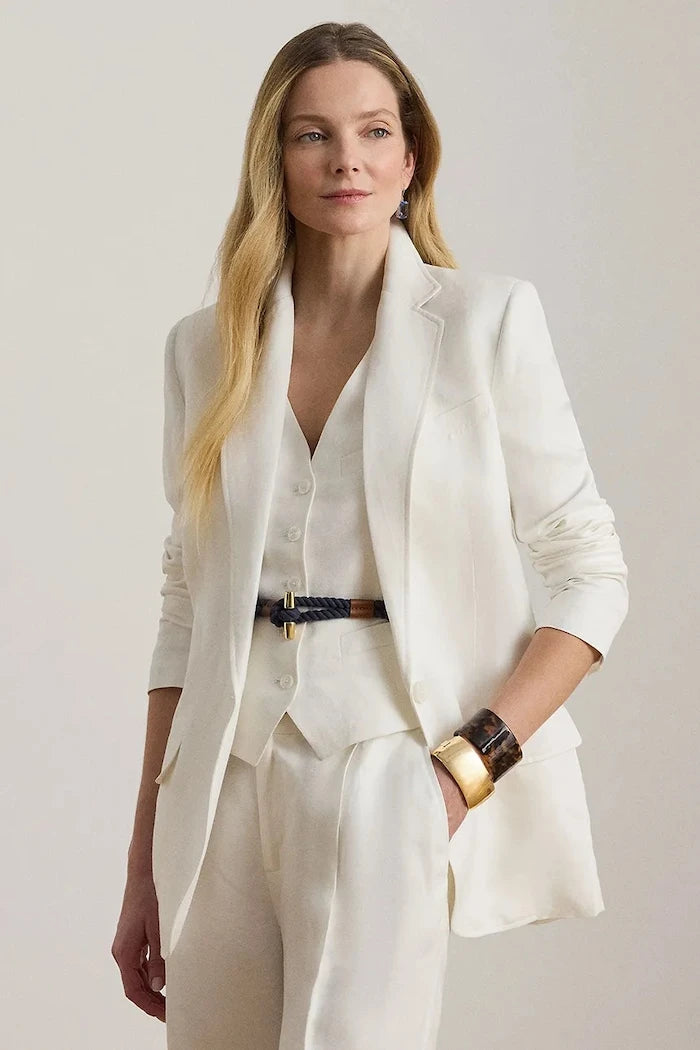 Lauren Ralph Lauren tek düğmeli kadın keten ceket