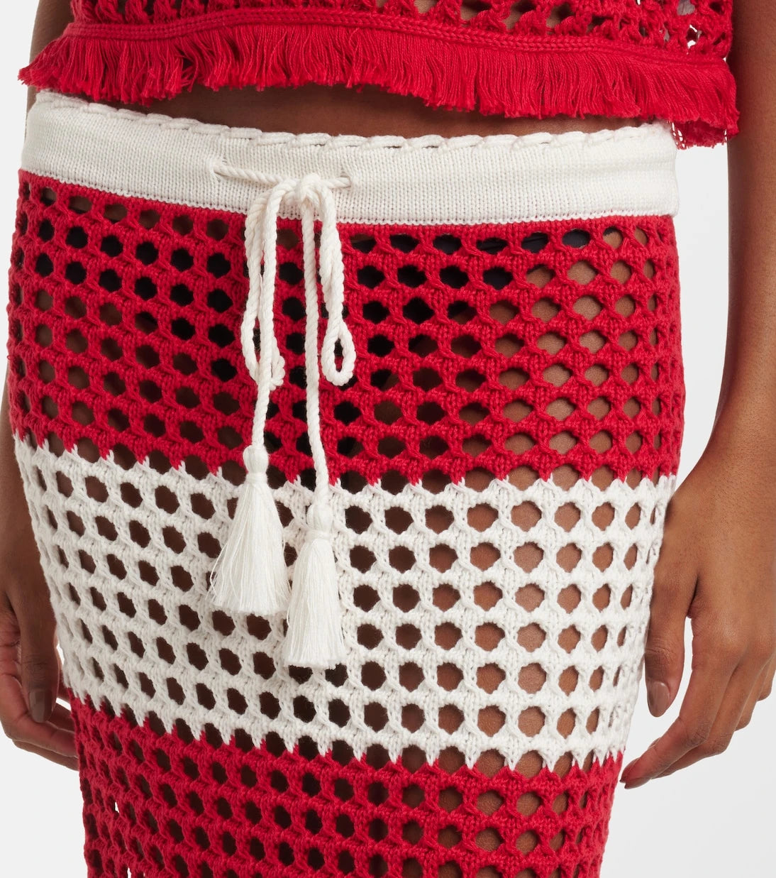 Farm Rio - Striped crochet cotton maxi skirt