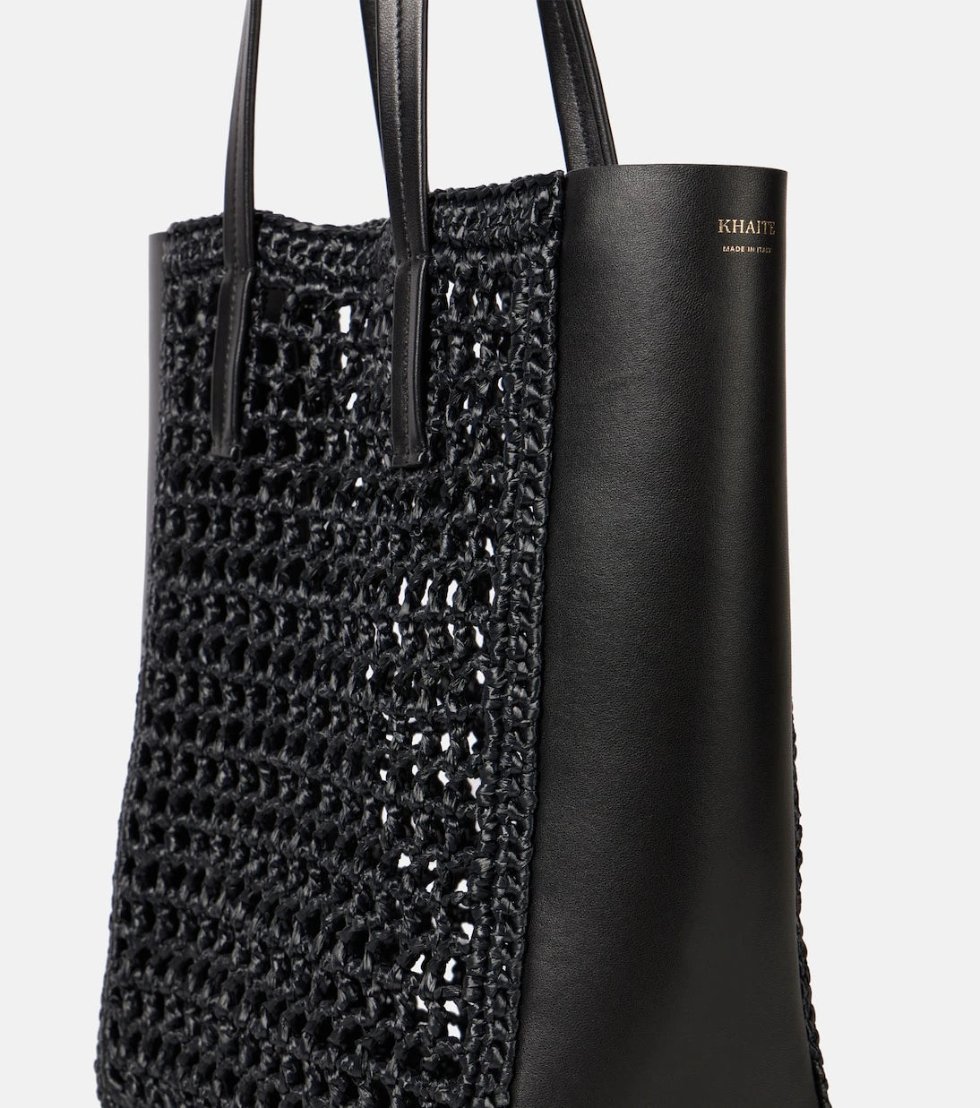 Khaite - Zoe Small leather-trimmed raffia tote bag