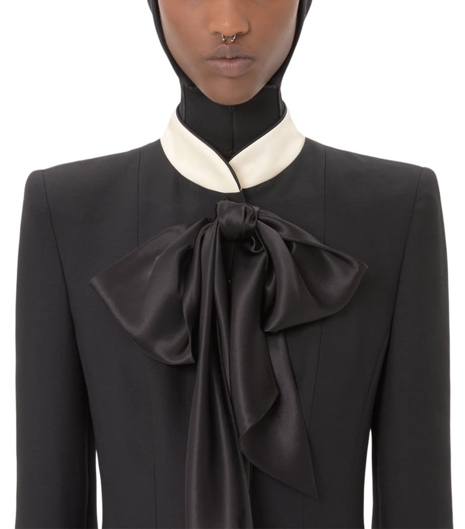 Valentino Black Wool-Silk Crepe Mini Shirt Dress