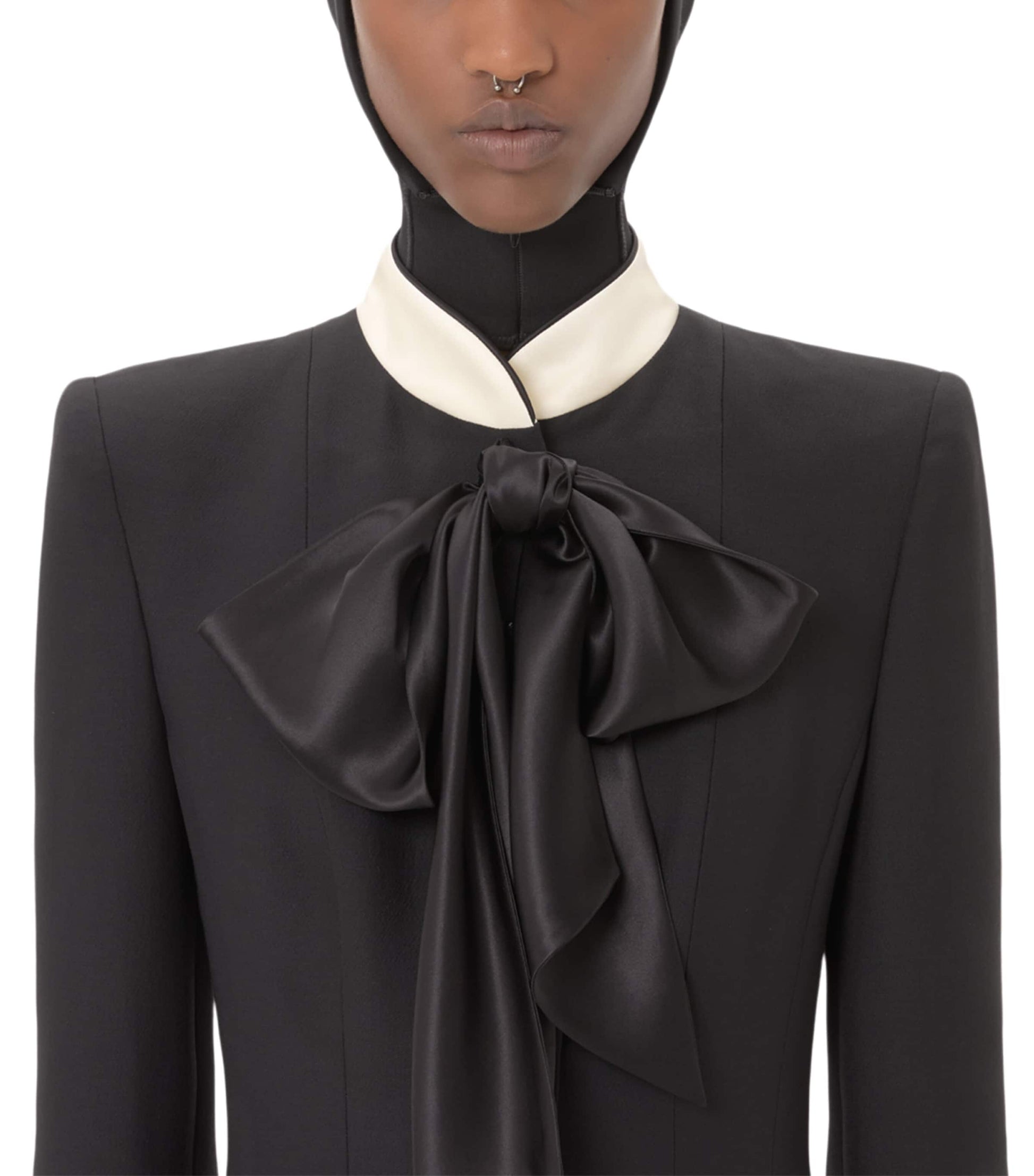 Valentino Black Wool-Silk Crepe Mini Shirt Dress