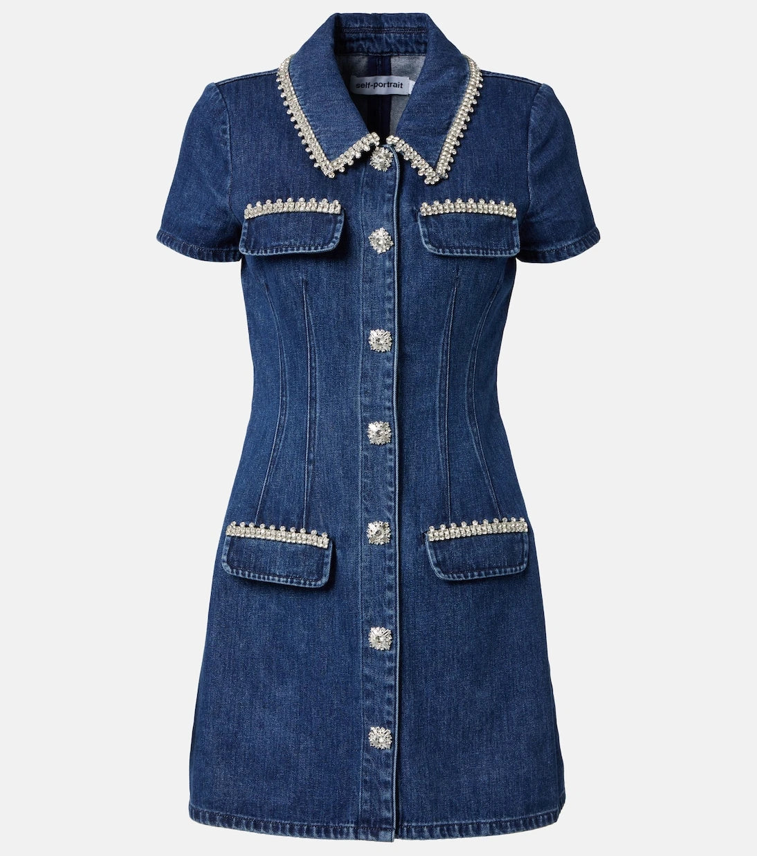 Self-Portrait - Crystal-embellished denim minidress