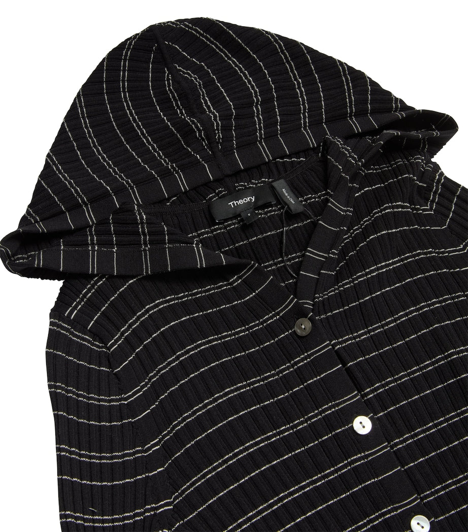 Theory Black Stripe Hooded Cardigan