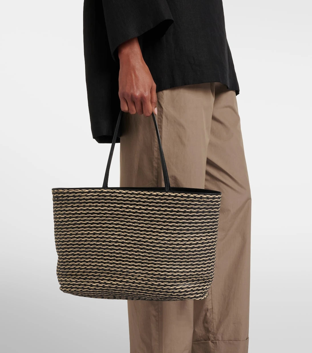 The Row - Beau Large leather-trimmed raffia tote bag