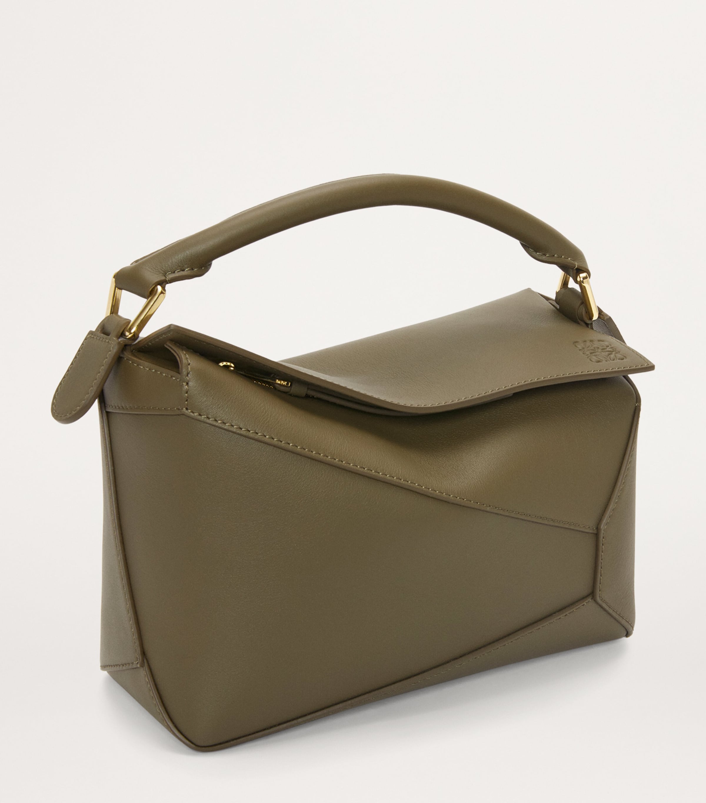 Green Small Leather Puzzle Edge Top-Handle Bag