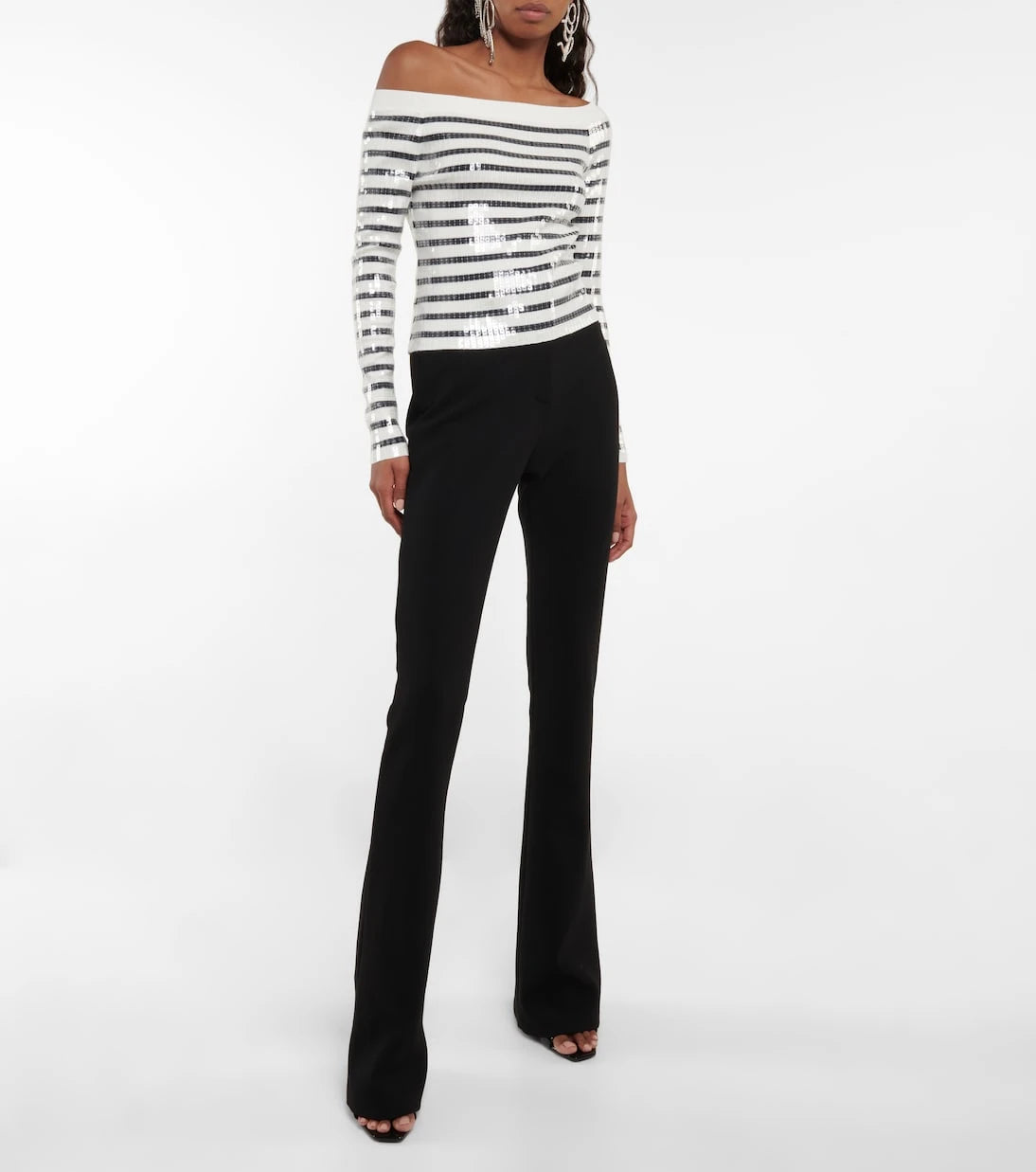 Jean Paul Gaultier - Sequined striped off-shoulder sweater