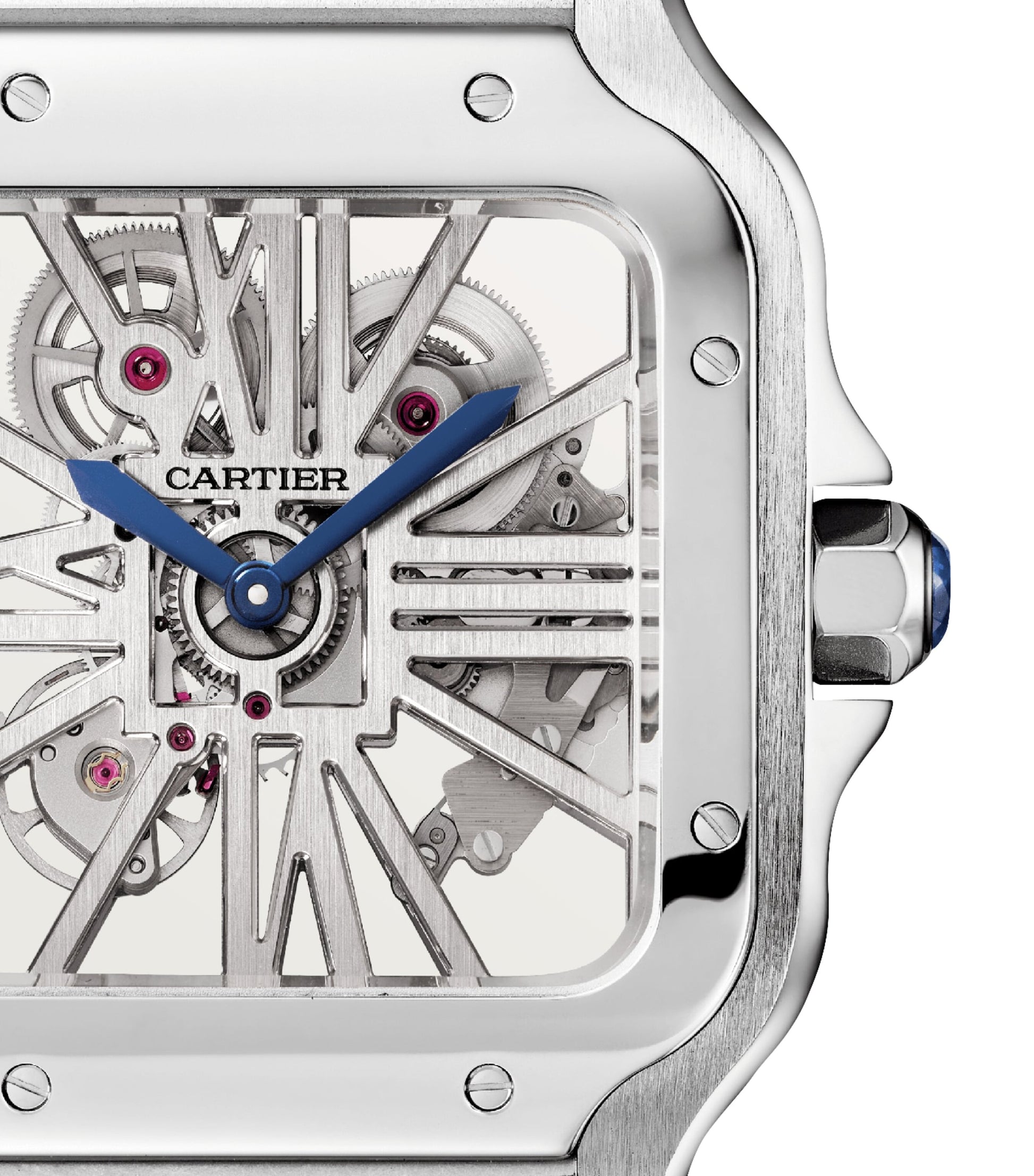 Large Steel Santos de Cartier Skeleton Watch 39.8mm