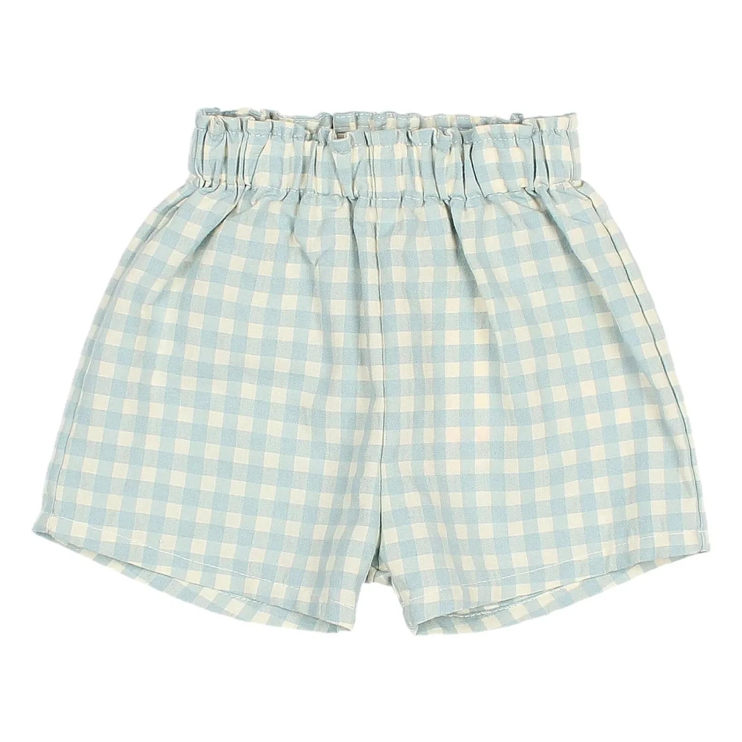 Búho - Gingham Seersucker Organic Cotton Shorts | Aqua