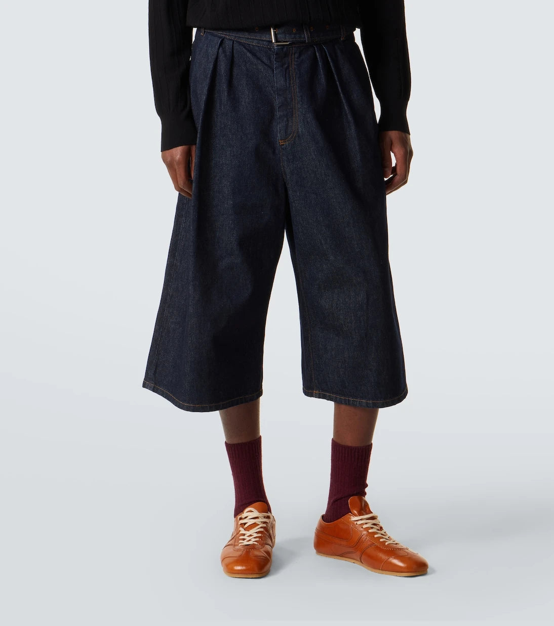 Dries Van Noten - Belted denim Bermuda shorts