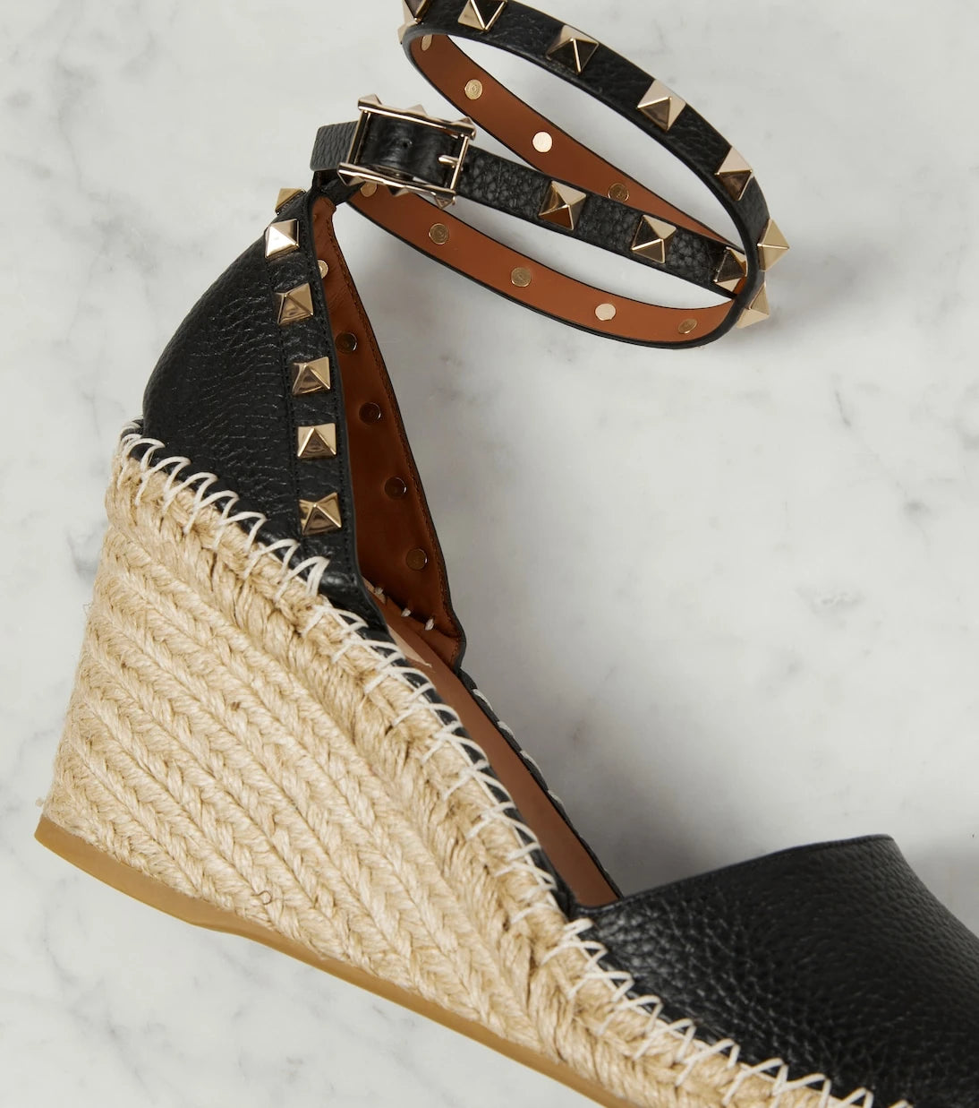 Valentino Garavani - Rockstud Double leather wedge espadrilles