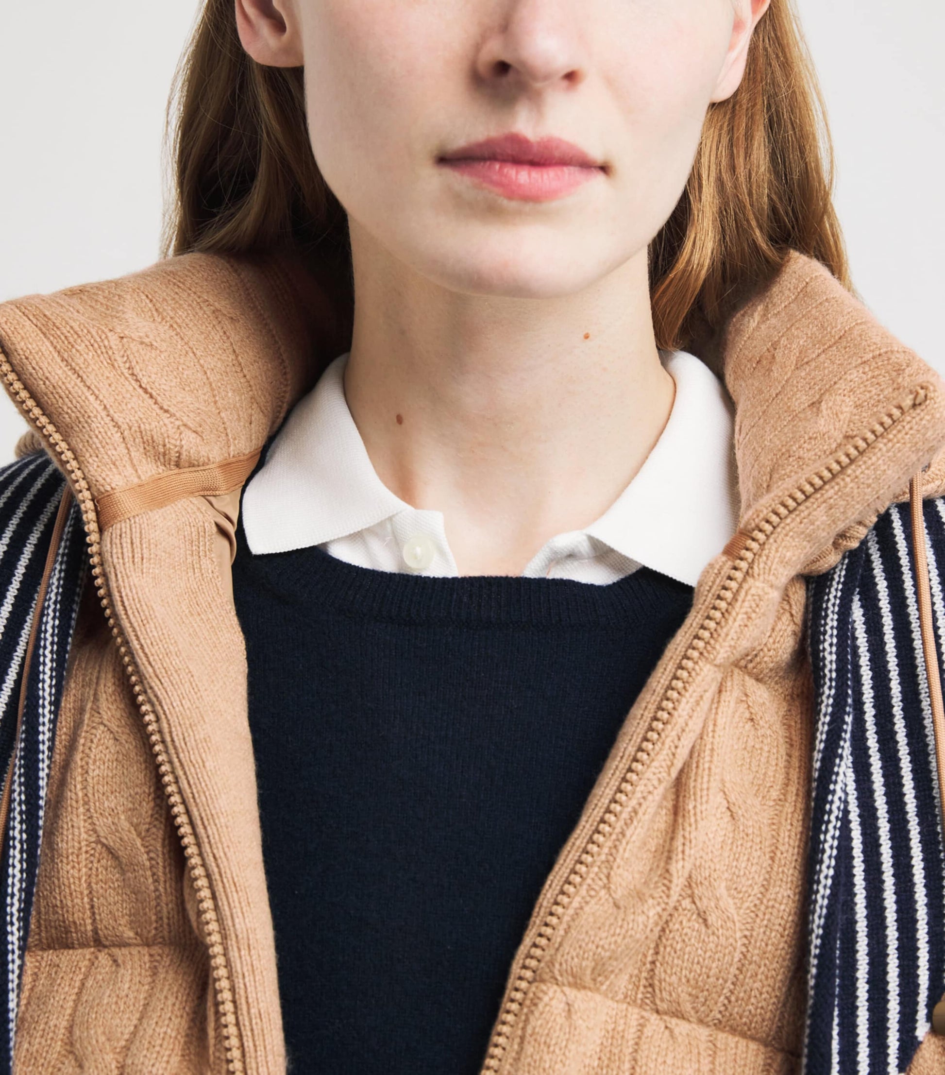 Polo Ralph Lauren Navy Wool-Cashmere Cable-Knit Puffer Jacket