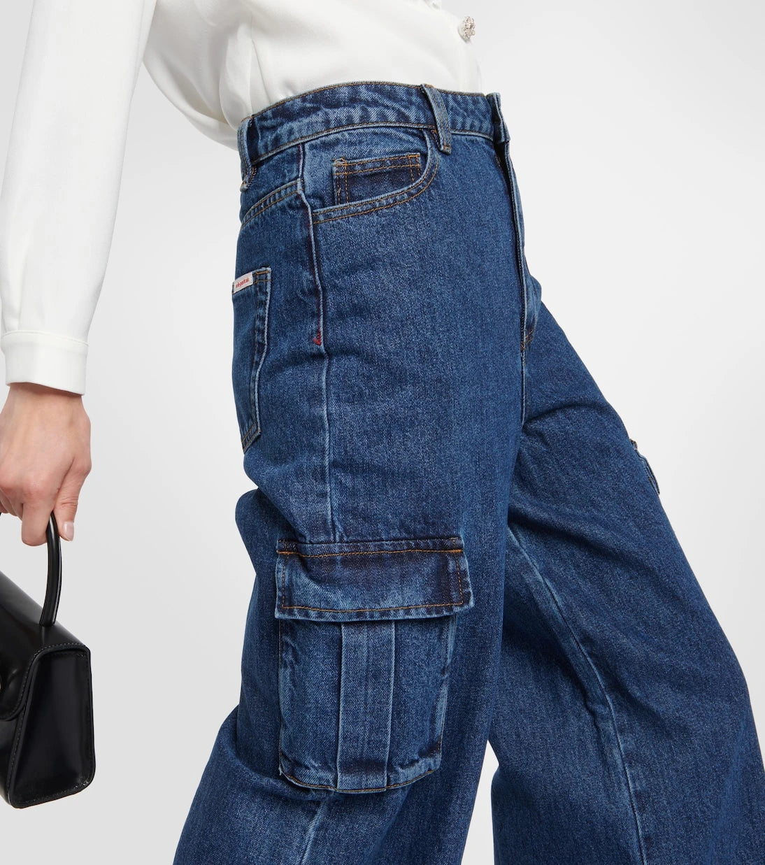Self-Portrait - Mid-rise wide-leg denim cargo pants