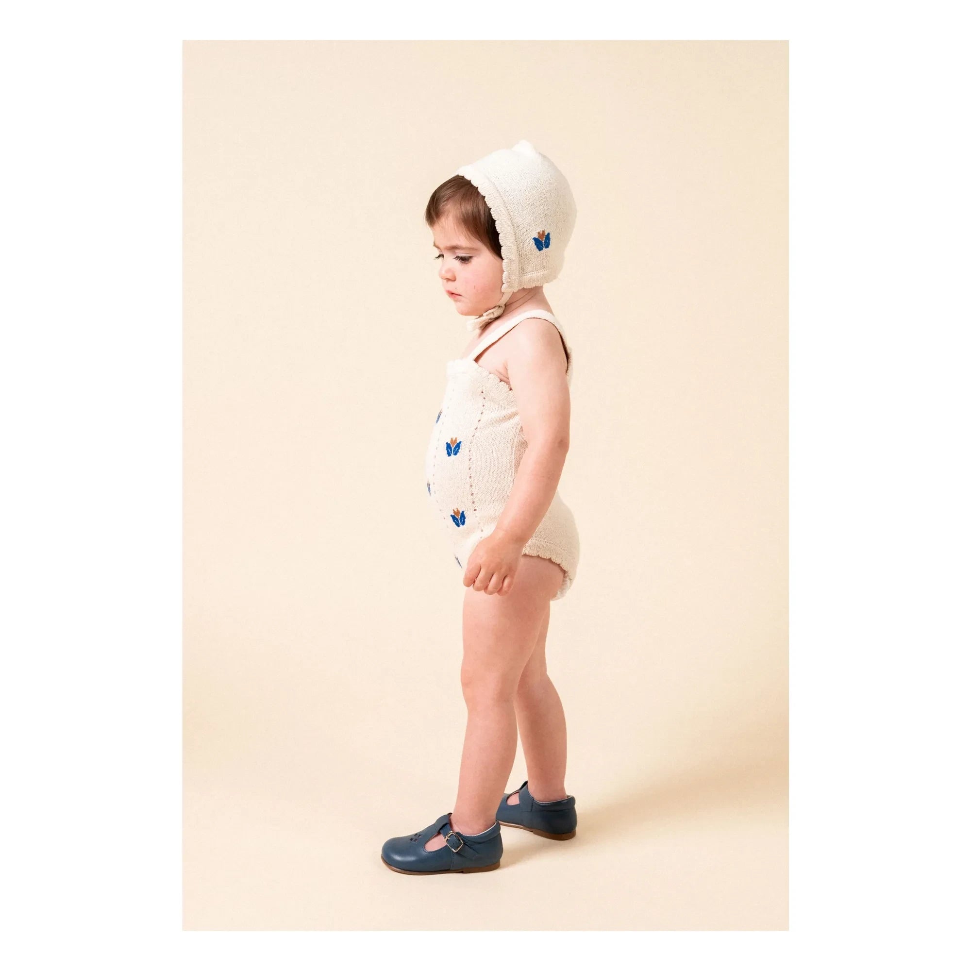 birinit - Flower Embroidered Fine Knit Beguin | Ivory