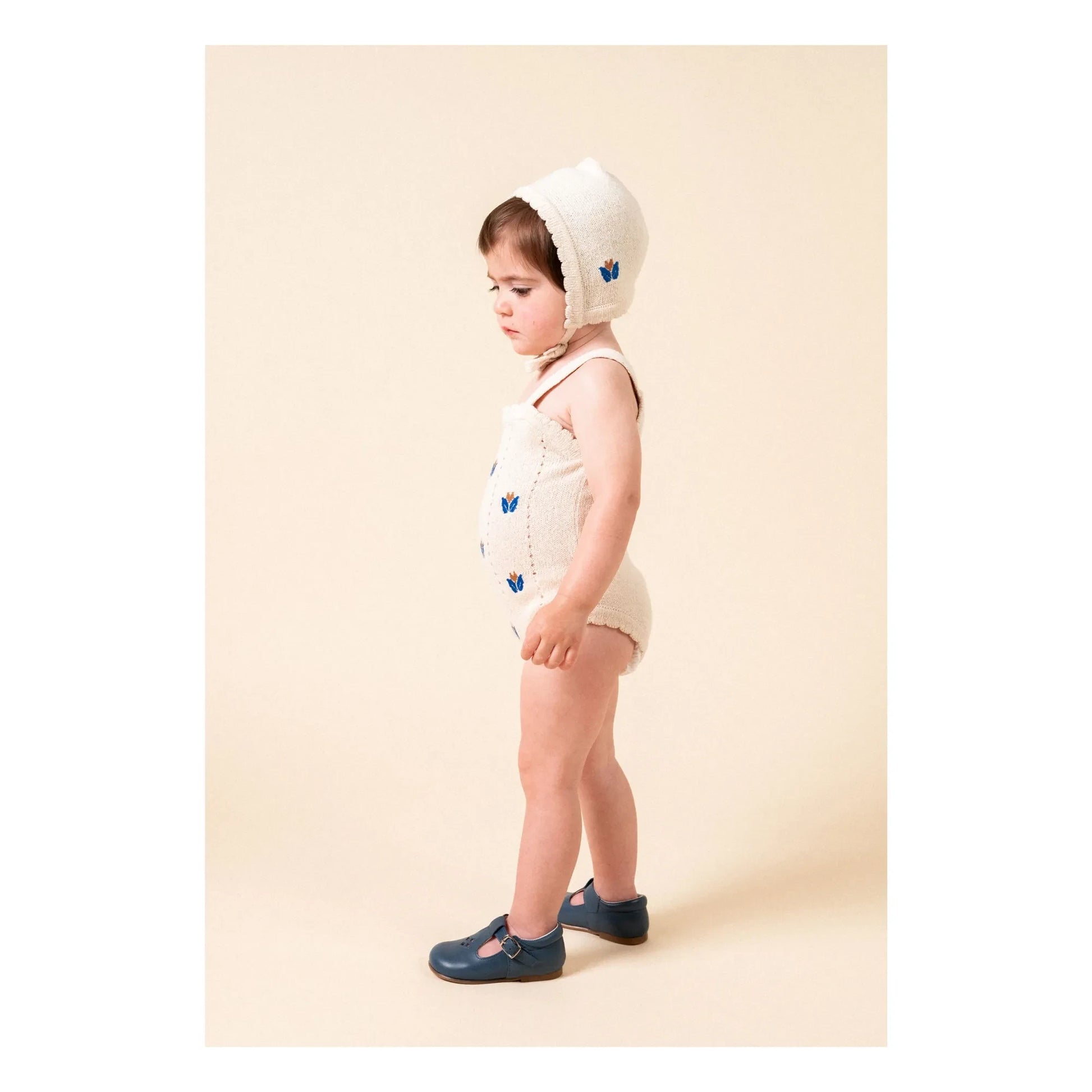 birinit - Flower Embroidered Fine Knit Beguin | Ivory