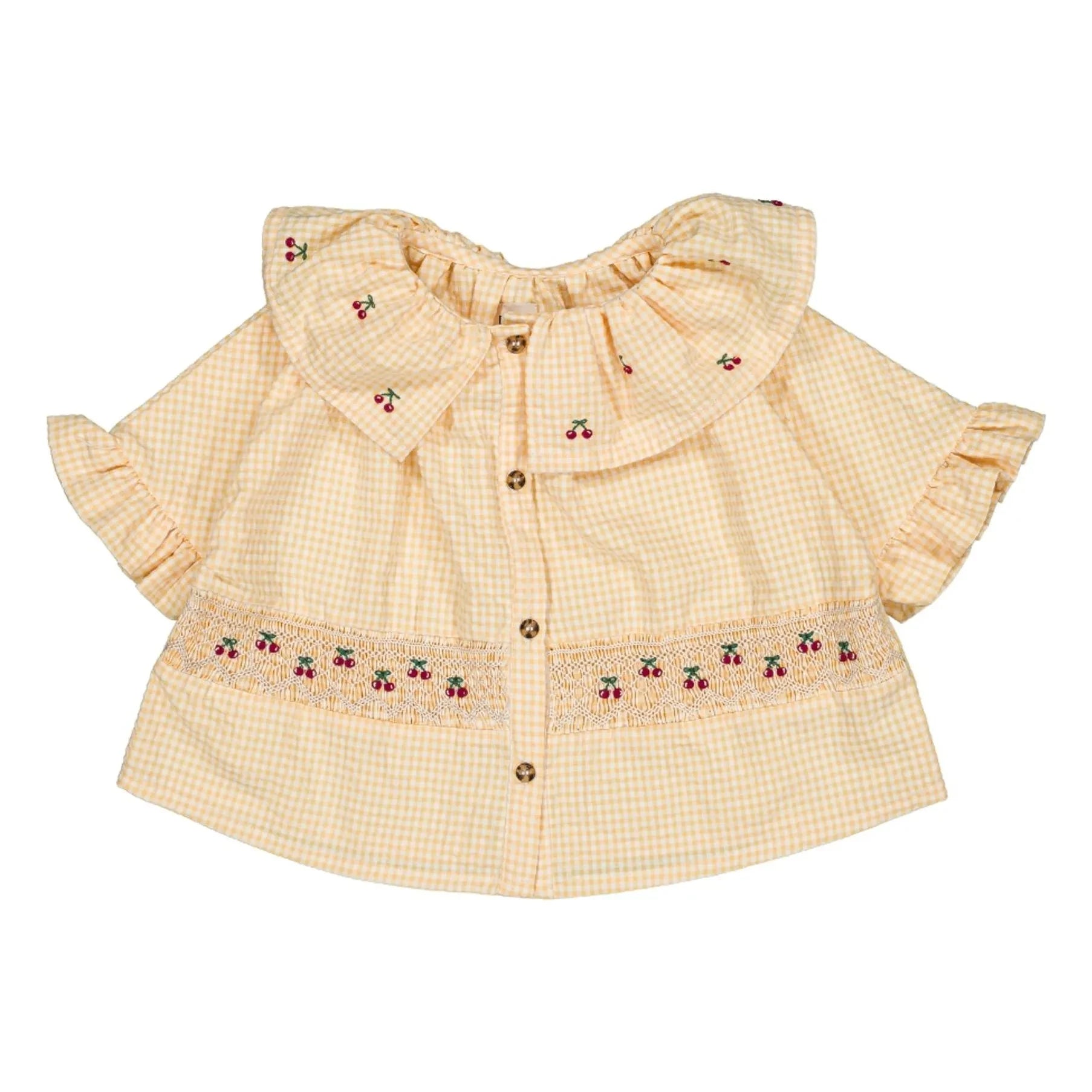 Loir - Blouse Hortense Vichy Cerises Coton Bio | Yellow