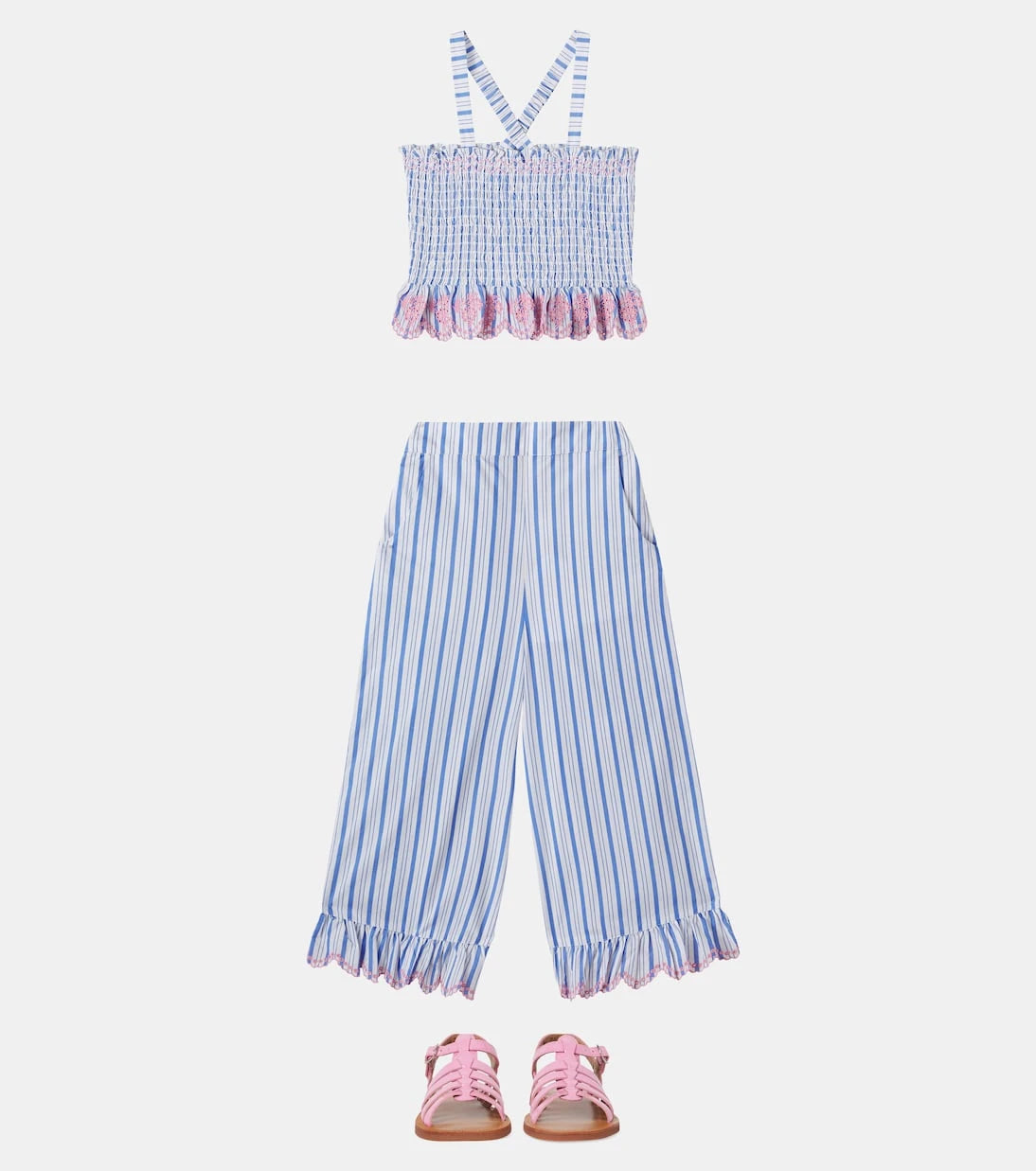 Louise Misha - Loukini striped ruffled cotton pants