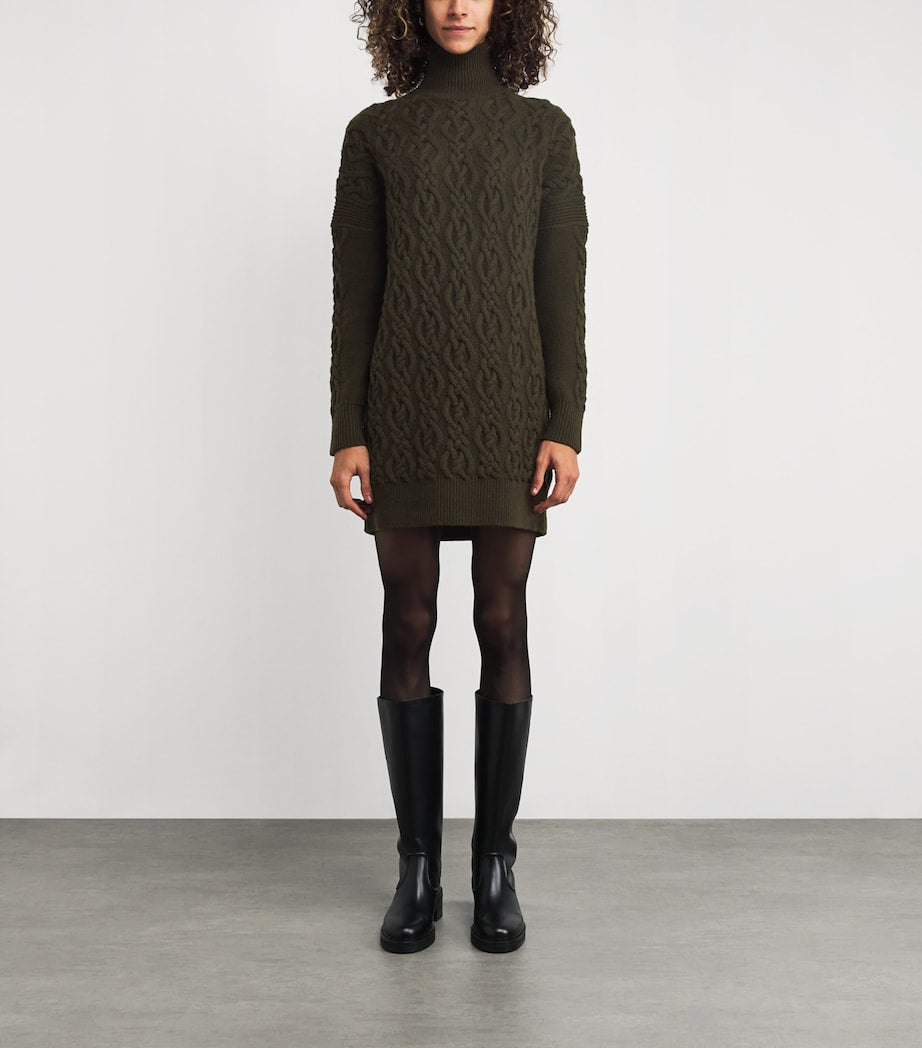 Max Mara Wool-Cashmere Cable-Knit Mini Dress MOSS GREEN