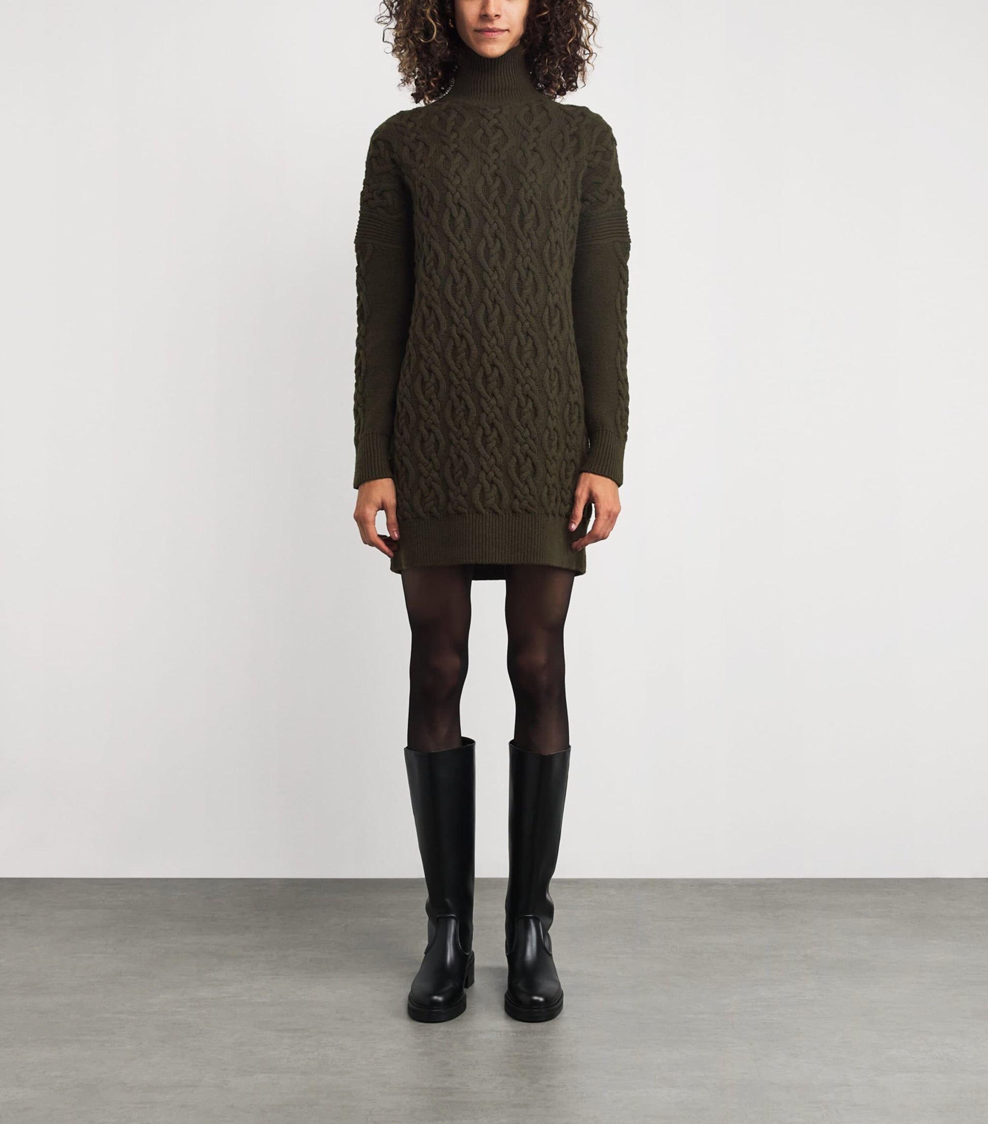 Green Wool-Cashmere Cable-Knit Mini Dress