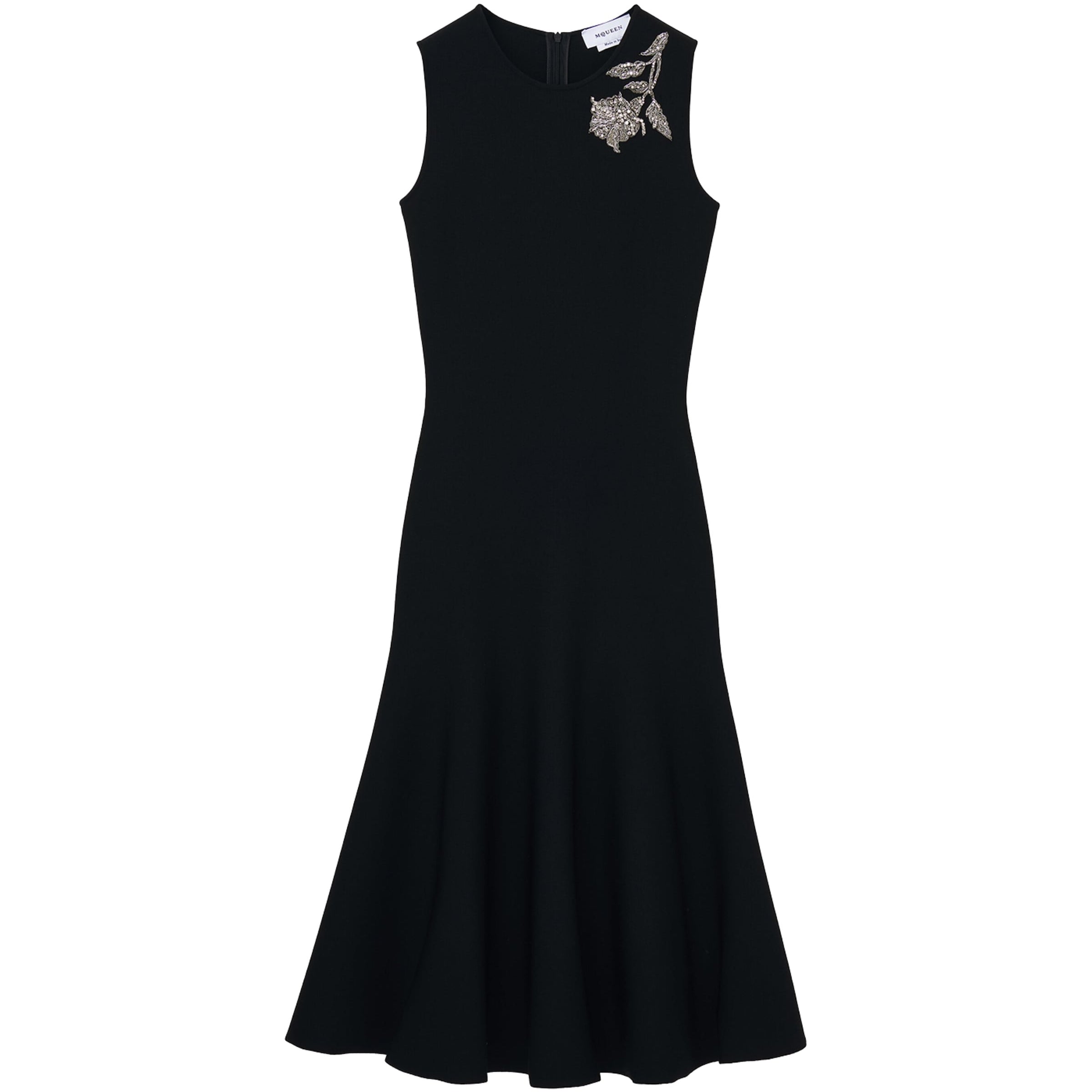 McQueen Black Embroidered Banshee Midi Dress