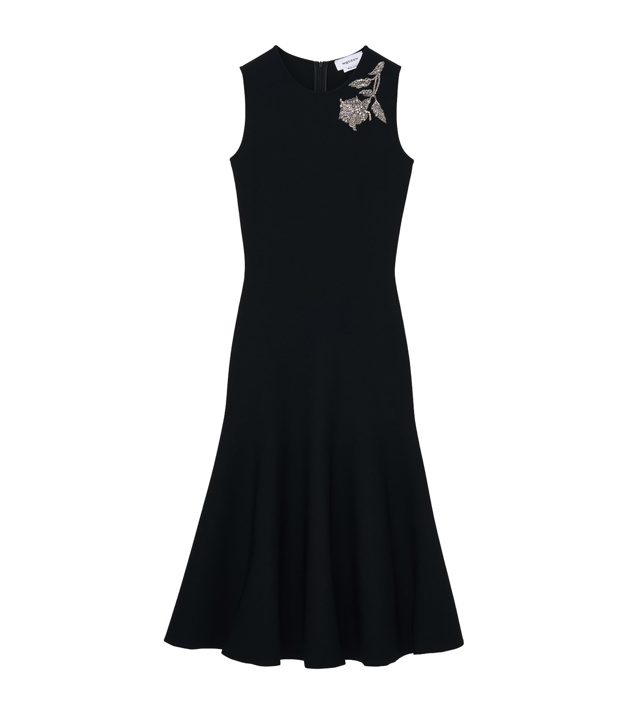McQueen Black Embroidered Banshee Midi Dress
