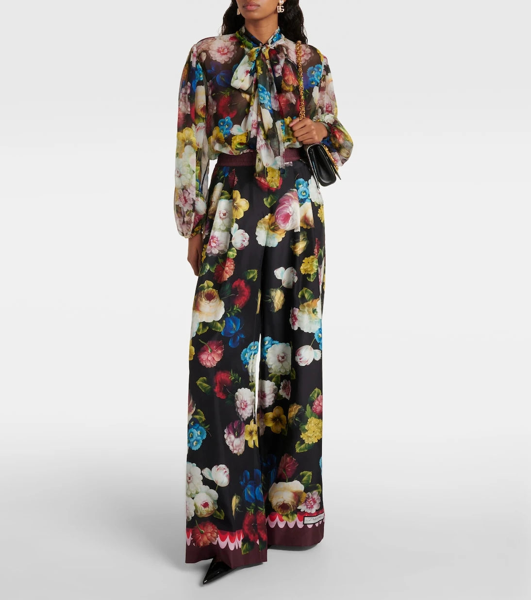 Dolce&Gabbana - Floral high-rise silk wide-leg pants