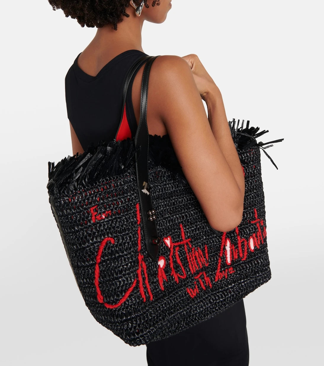 Christian Louboutin - Frangibus Medium embroidered raffia tote bag