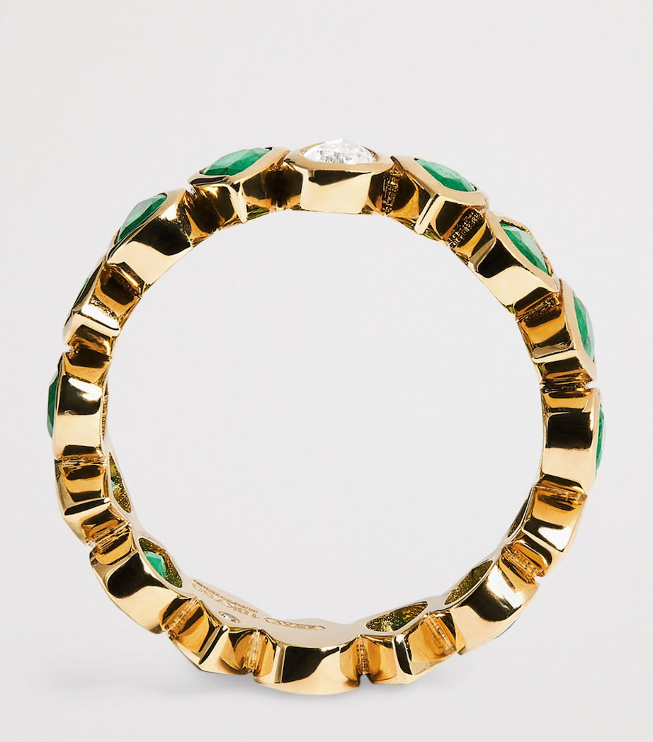 Yellow Gold, Diamond and Emerald Eternity Ring