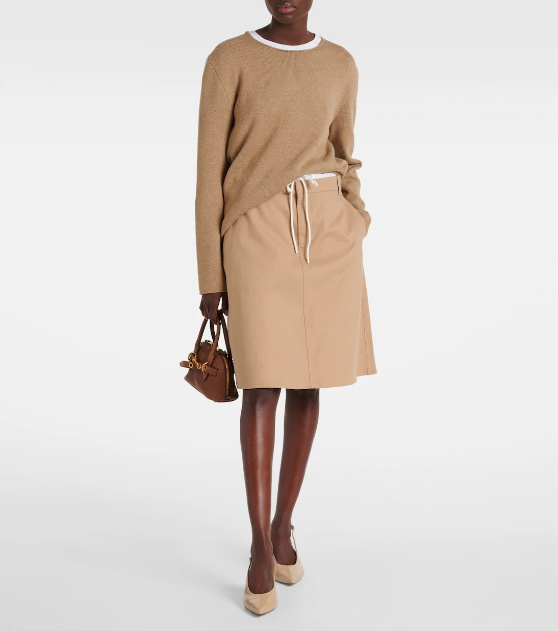 Vince - Layered cotton twill midi skirt