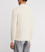 Beige Cashmere Rib Mock-Neck Sweater