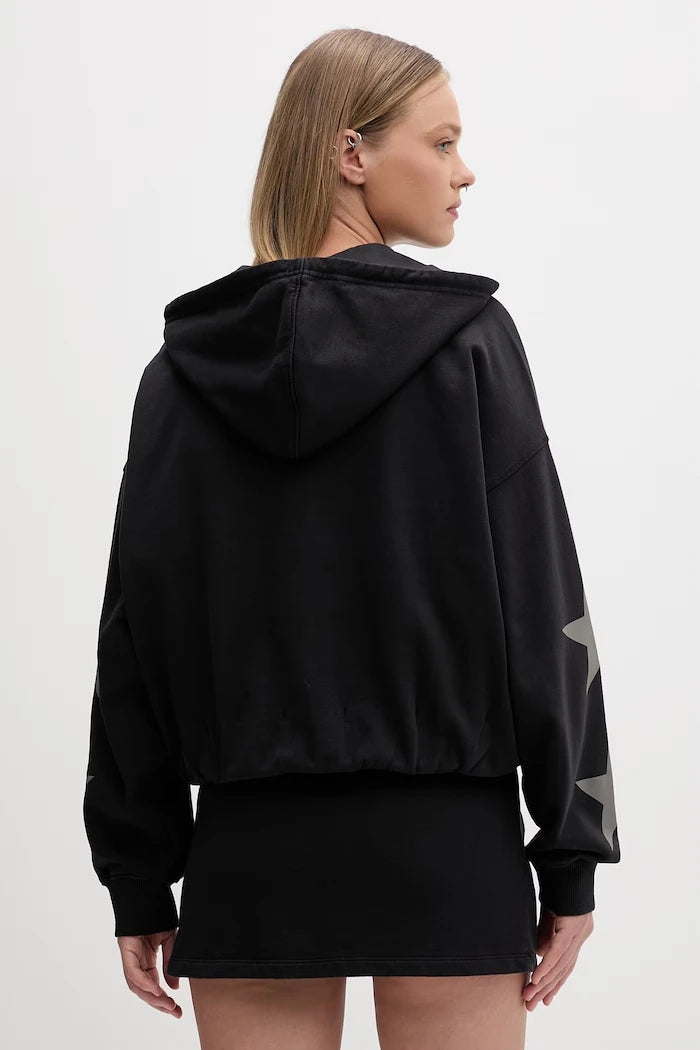 Guess Jeans fermuarlı ve kapüşonlu kadın pamuklu sweatshirt