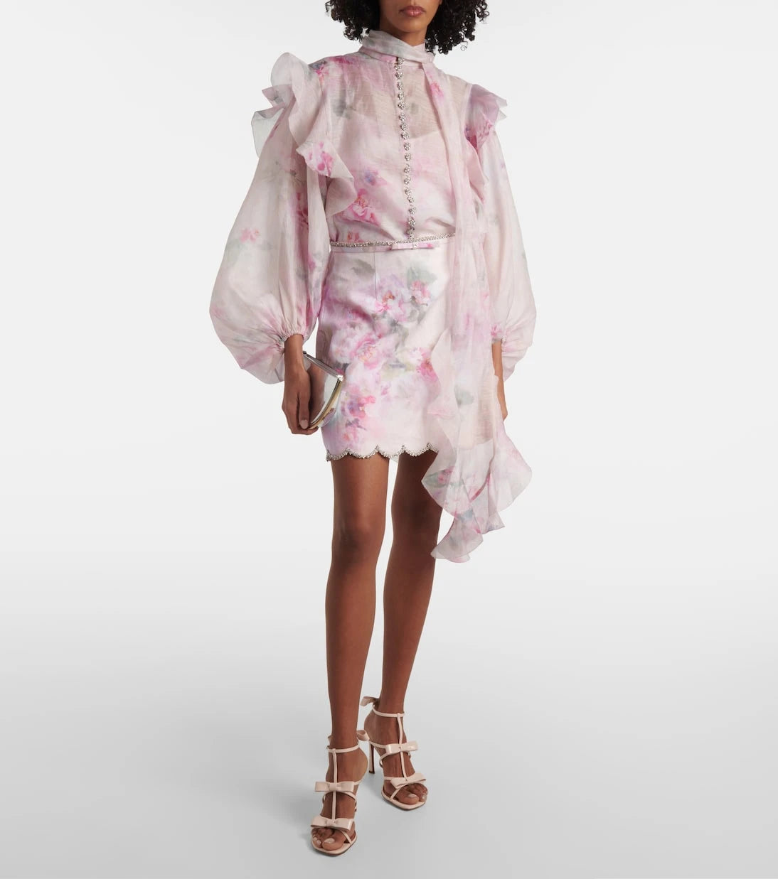 Zimmermann - Crush floral linen miniskirt