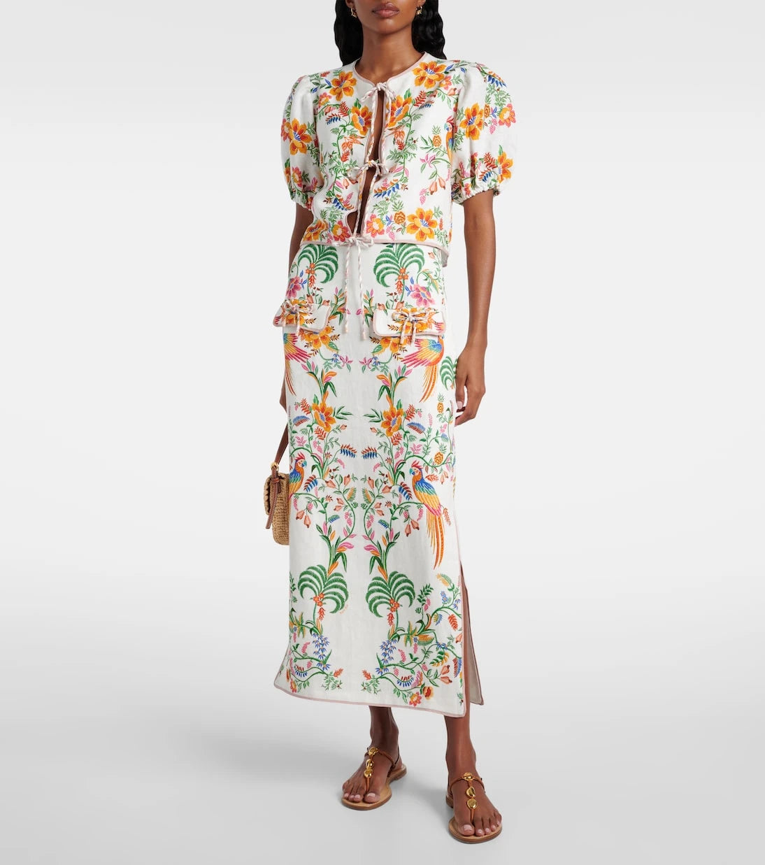Farm Rio - Printed linen midi skirt