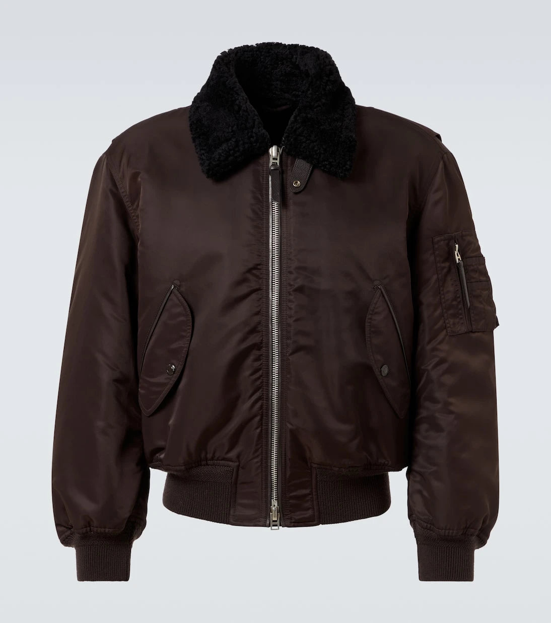 Tom Ford - Shearling-trimmed satin bomber jacket