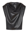 Balmain Black Faux Leather Draped Top