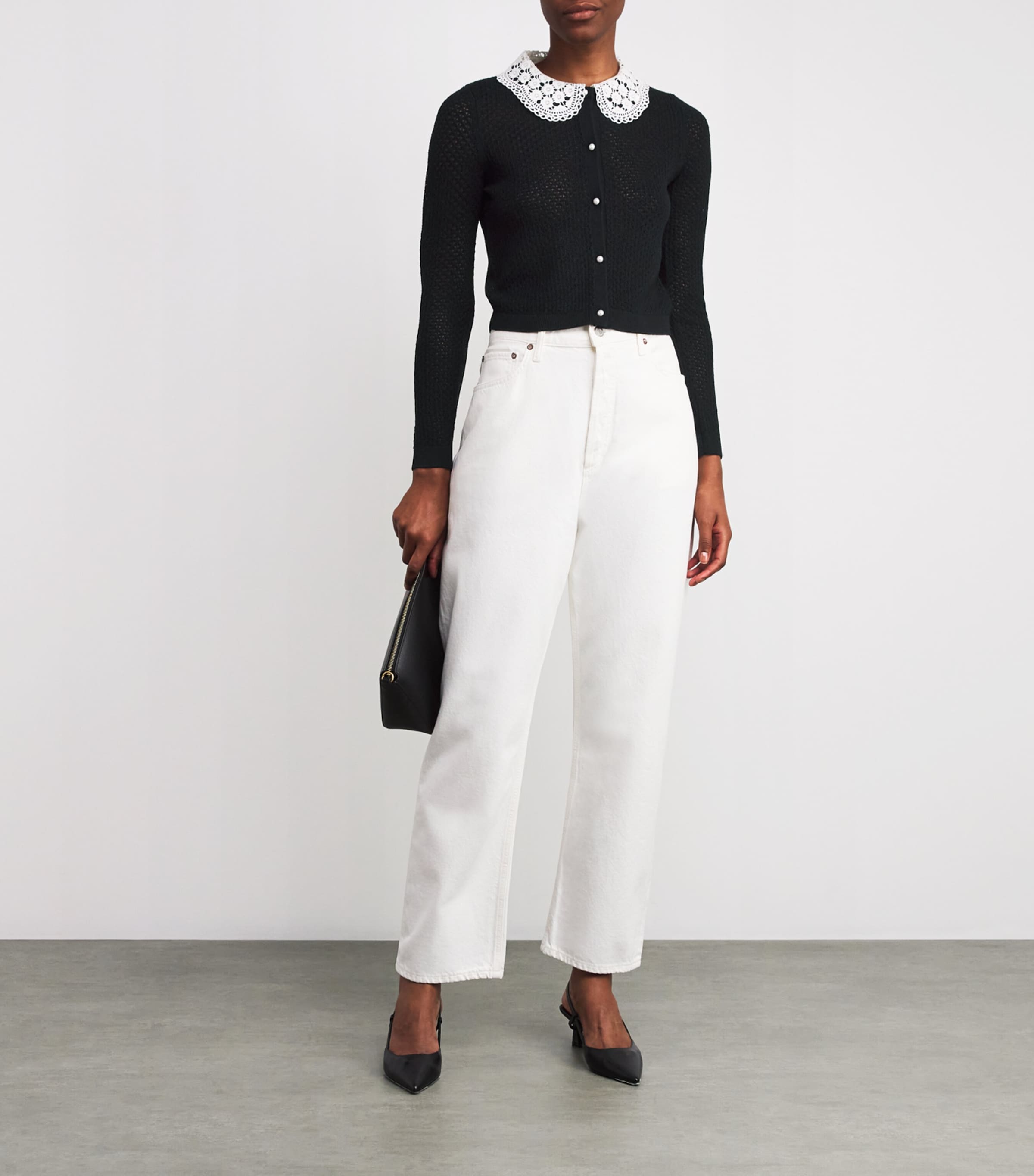 Alice+Olivia Black Wool Collared Carson Cardigan