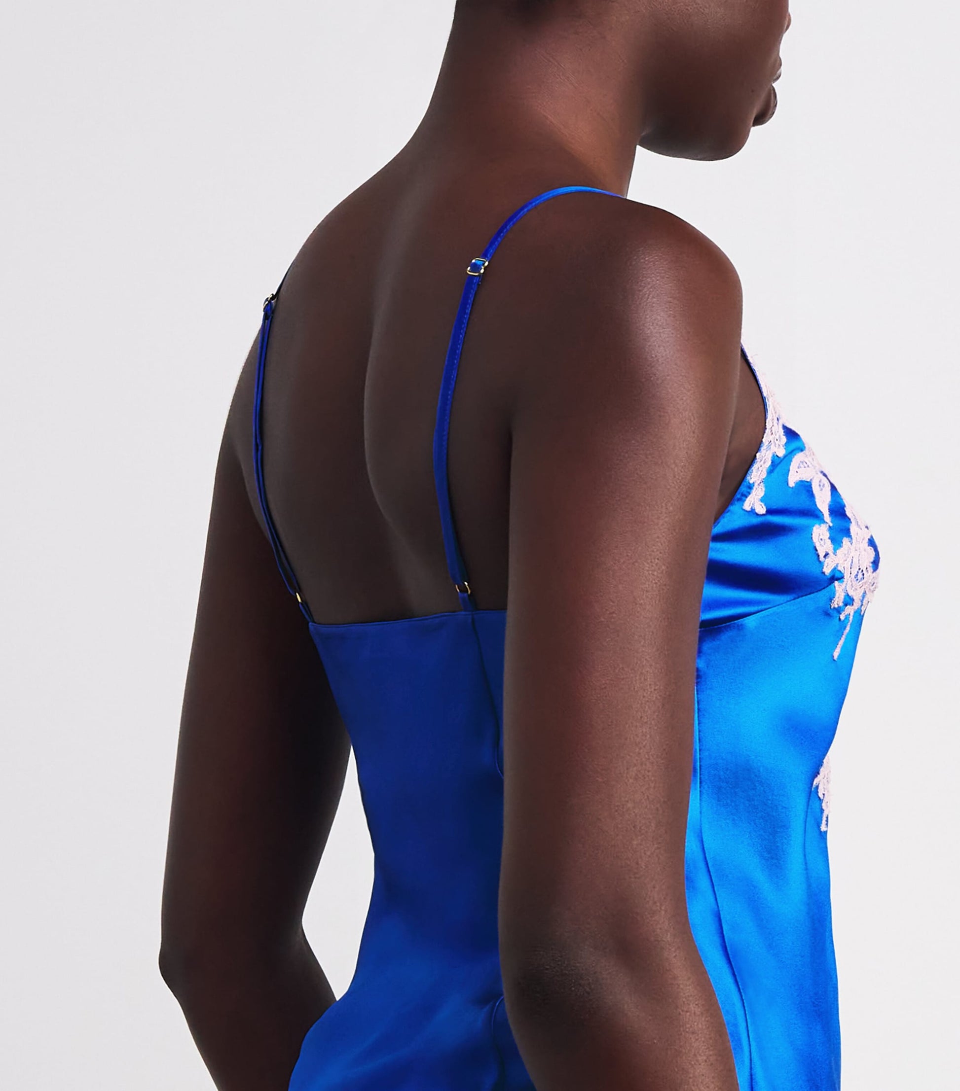 Marjolaine Blue Silk Lace-Trim Bénédicte Cami Top